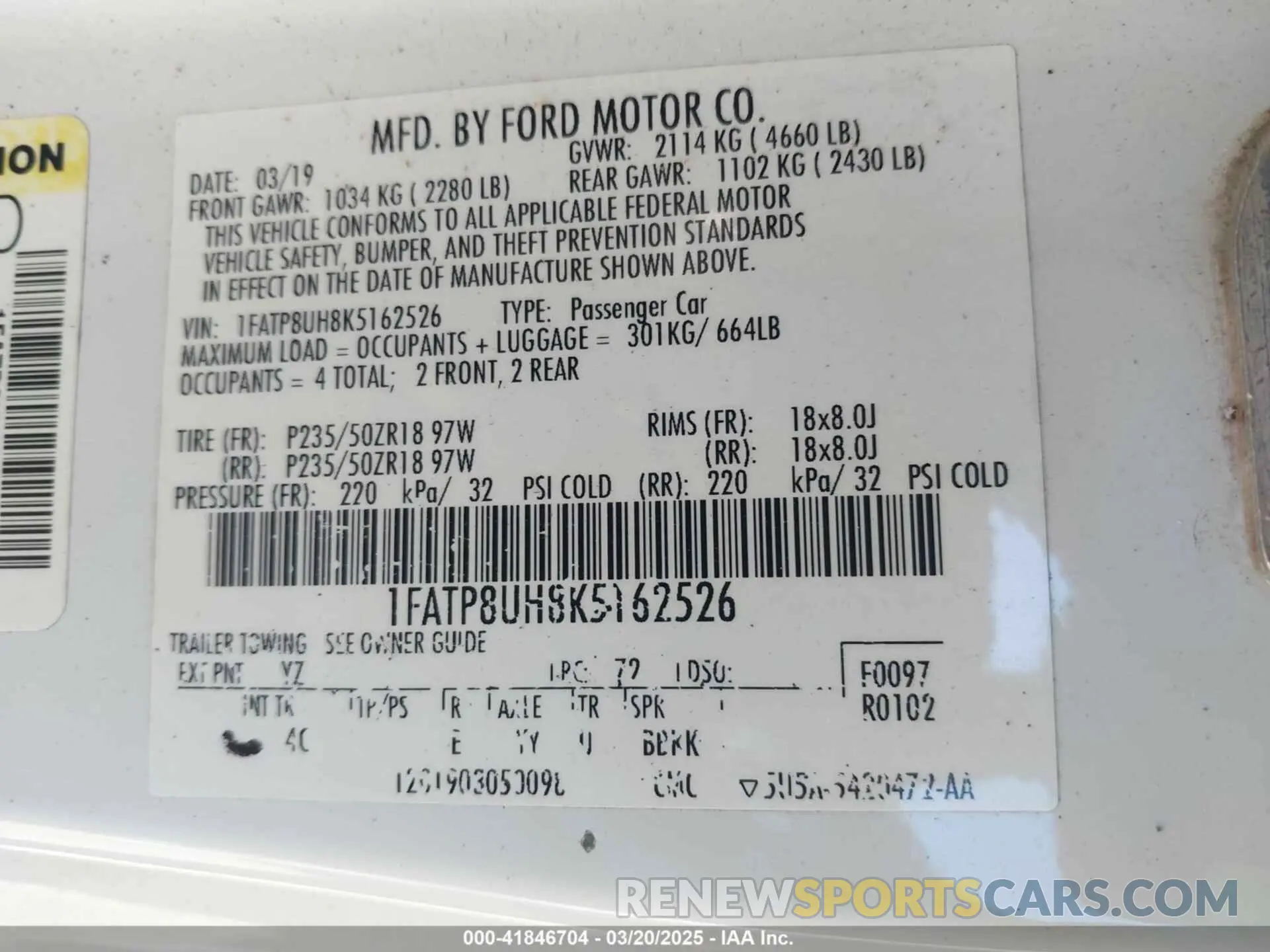 9 Photograph of a damaged car 1FATP8UH8K5162526 FORD MUSTANG 2019