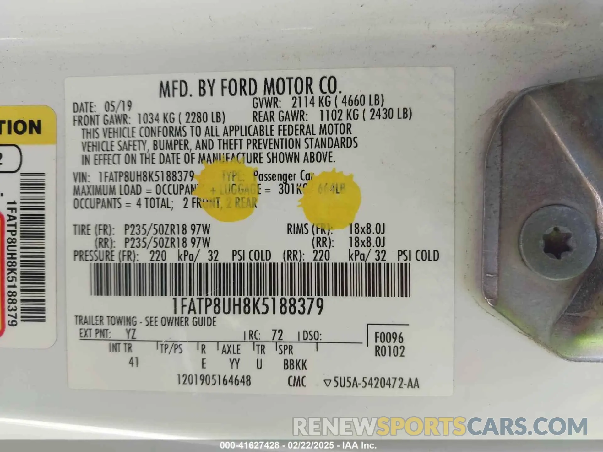 9 Photograph of a damaged car 1FATP8UH8K5188379 FORD MUSTANG 2019