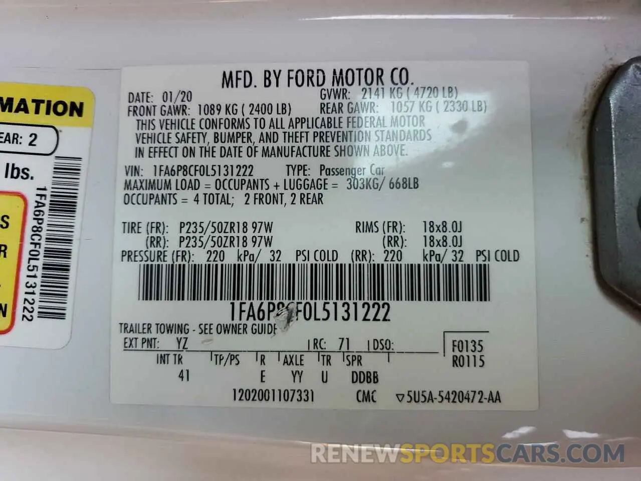 12 Photograph of a damaged car 1FA6P8CF0L5131222 FORD MUSTANG 2020