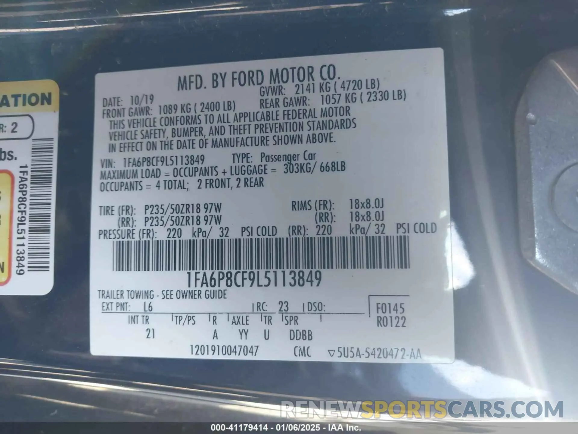 9 Photograph of a damaged car 1FA6P8CF9L5113849 FORD MUSTANG 2020