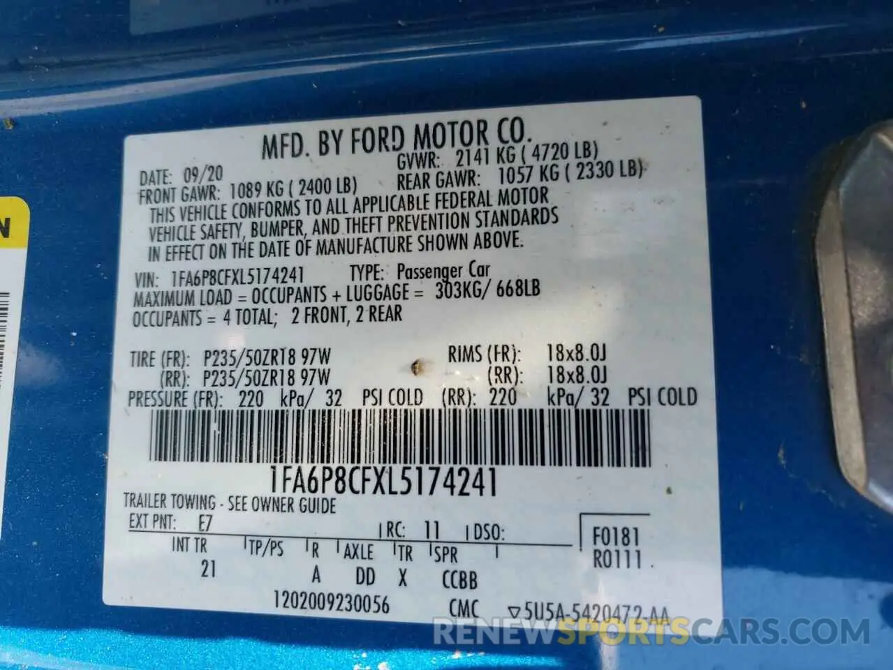 13 Photograph of a damaged car 1FA6P8CFXL5174241 FORD MUSTANG 2020