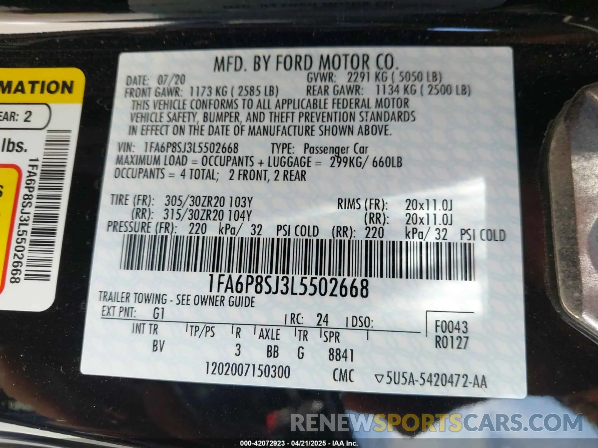 9 Photograph of a damaged car 1FA6P8SJ3L5502668 FORD MUSTANG 2020