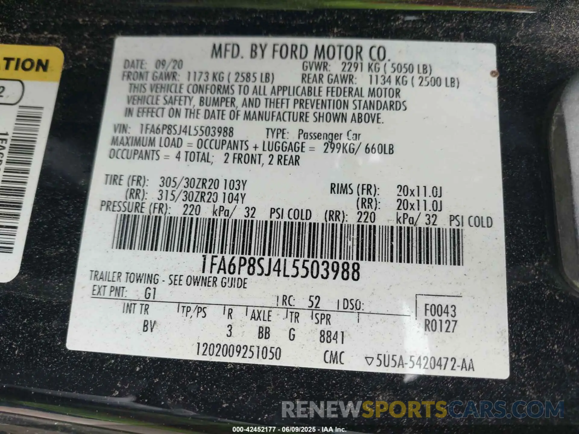 9 Photograph of a damaged car 1FA6P8SJ4L5503988 FORD MUSTANG 2020