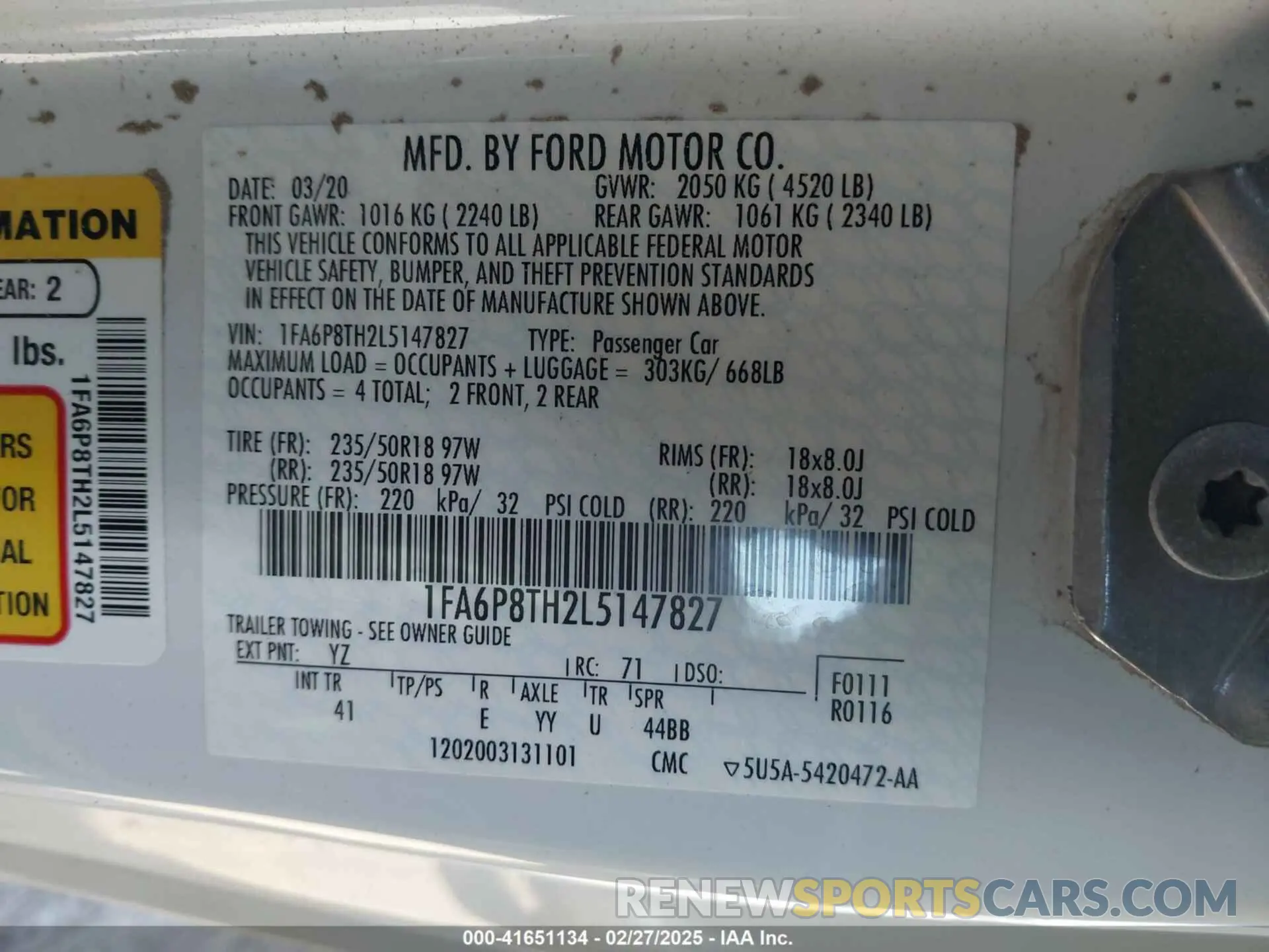 9 Photograph of a damaged car 1FA6P8TH2L5147827 FORD MUSTANG 2020