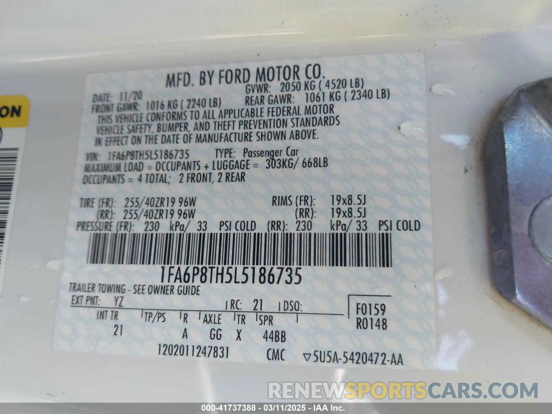 9 Photograph of a damaged car 1FA6P8TH5L5186735 FORD MUSTANG 2020