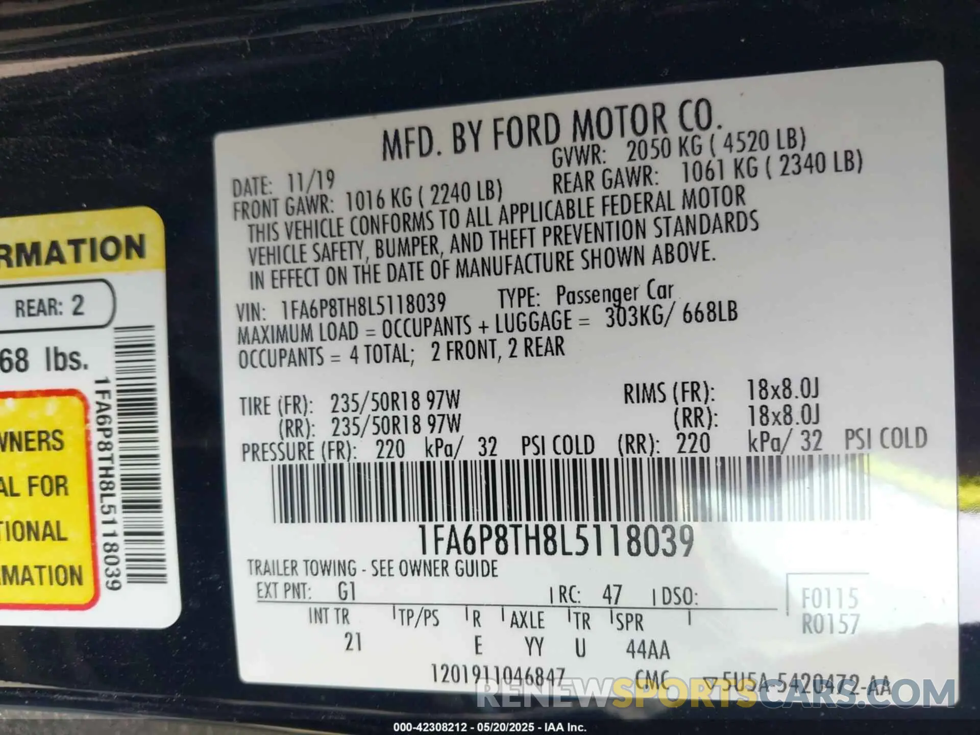 9 Photograph of a damaged car 1FA6P8TH8L5118039 FORD MUSTANG 2020