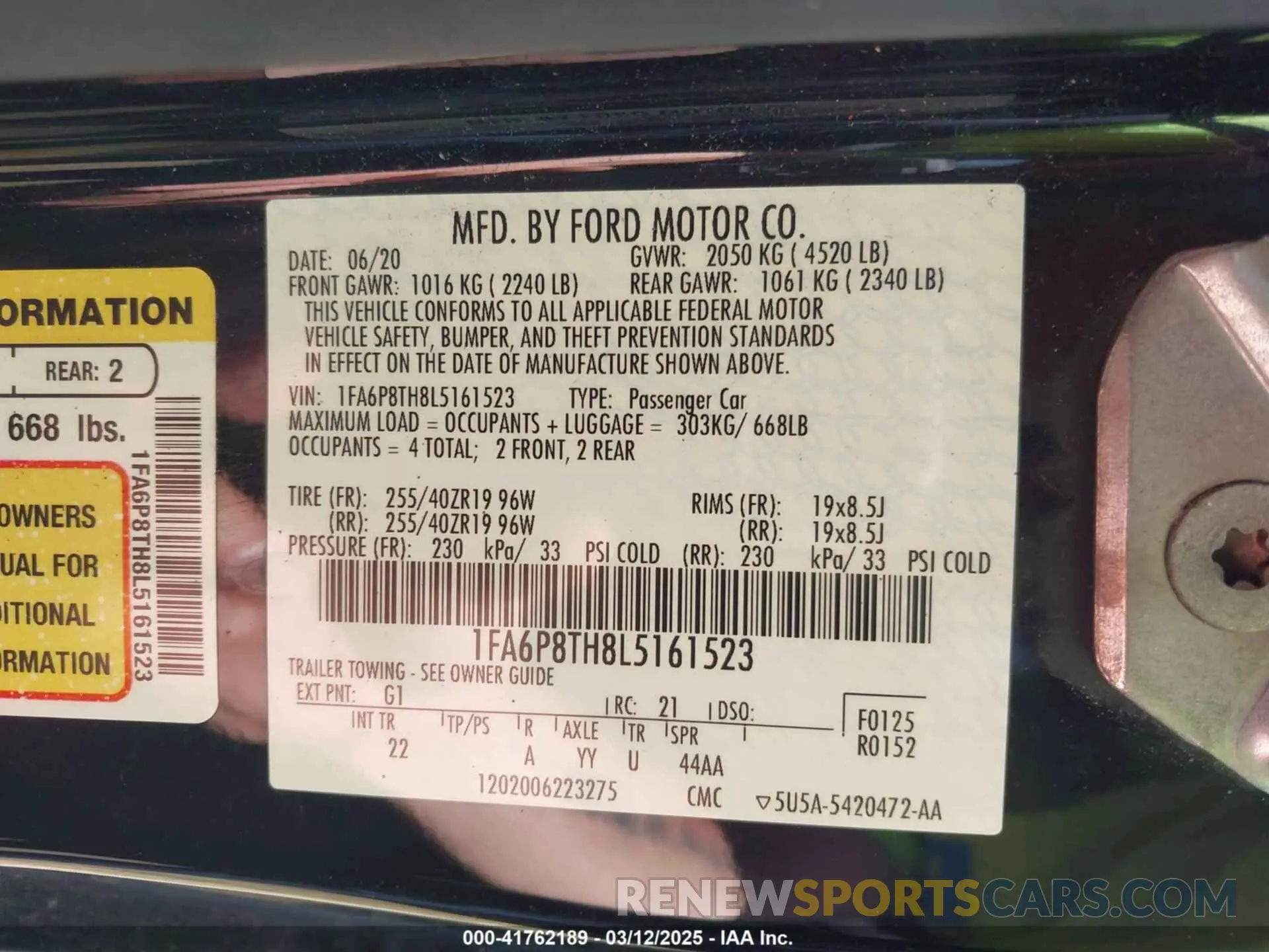9 Photograph of a damaged car 1FA6P8TH8L5161523 FORD MUSTANG 2020