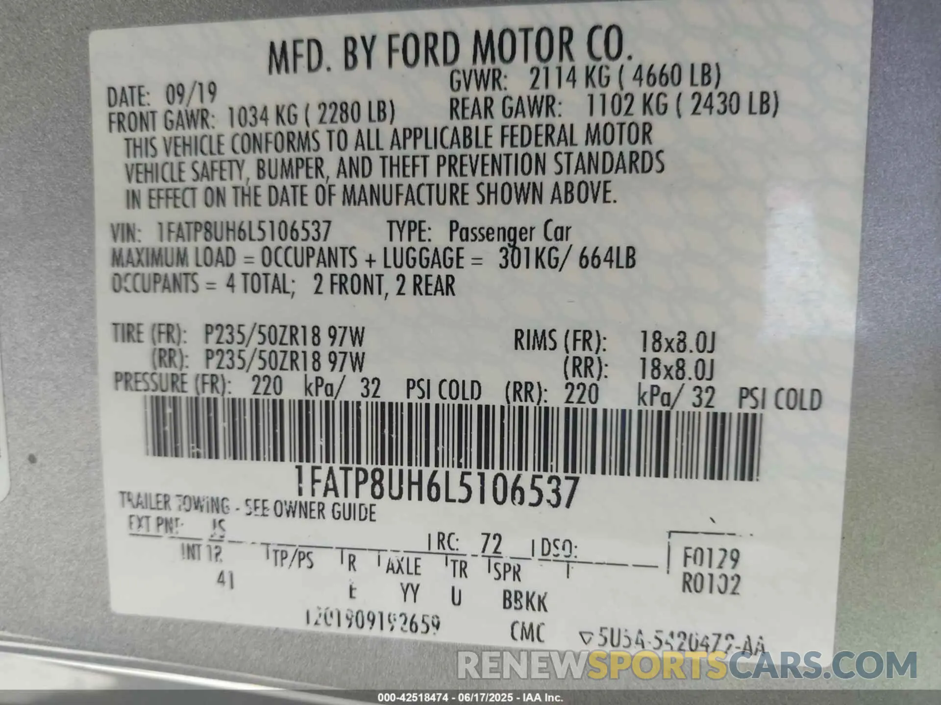 9 Photograph of a damaged car 1FATP8UH6L5106537 FORD MUSTANG 2020