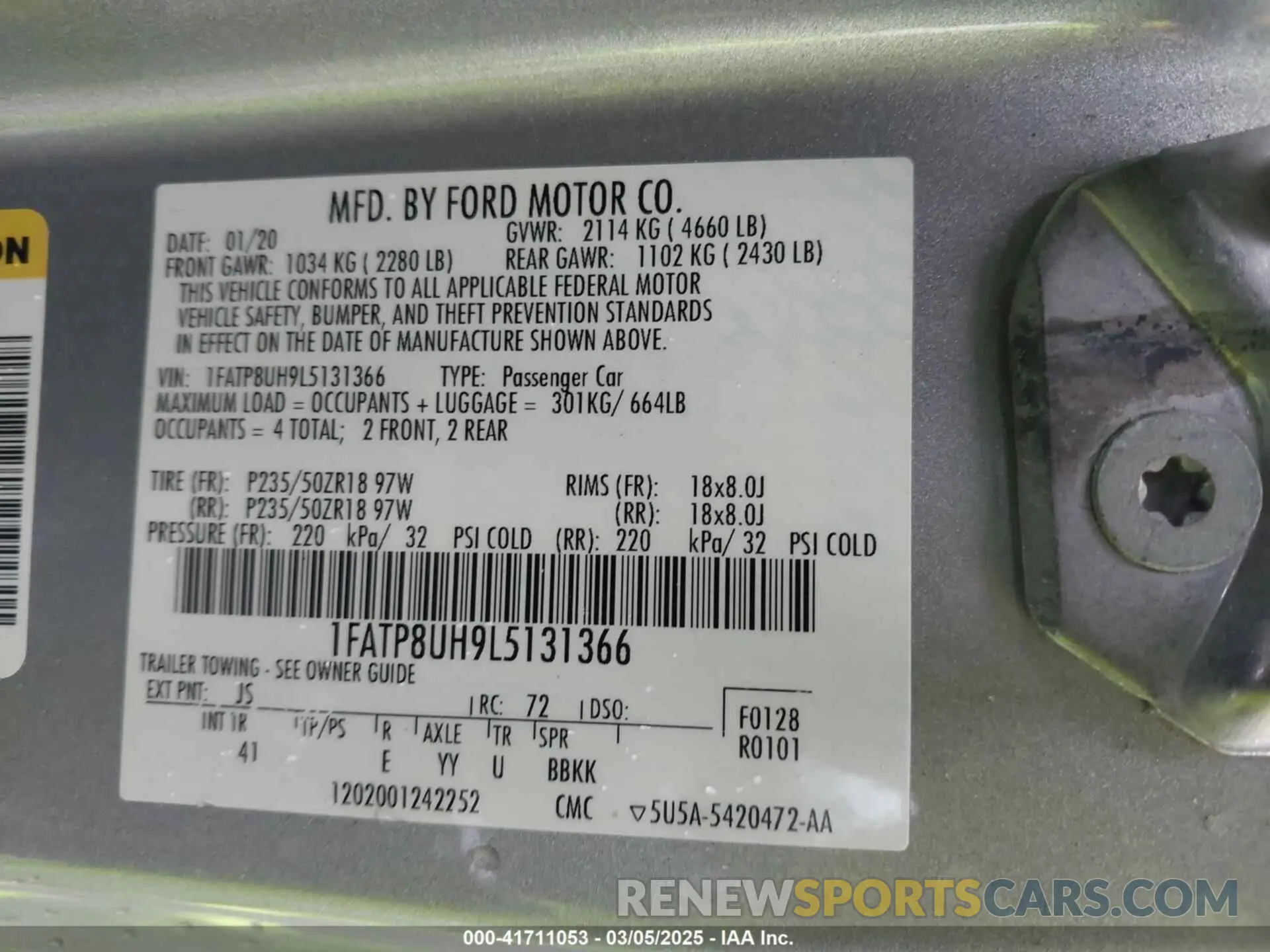 9 Photograph of a damaged car 1FATP8UH9L5131366 FORD MUSTANG 2020