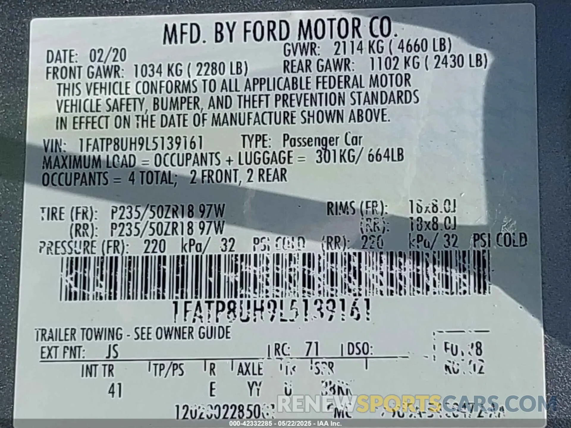 9 Photograph of a damaged car 1FATP8UH9L5139161 FORD MUSTANG 2020