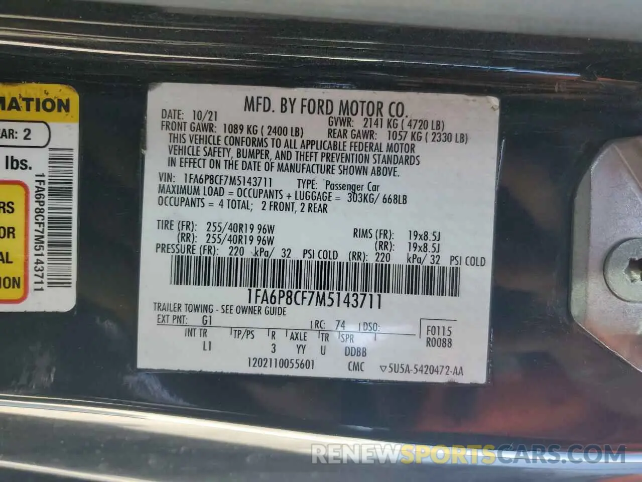 12 Photograph of a damaged car 1FA6P8CF7M5143711 FORD MUSTANG 2021