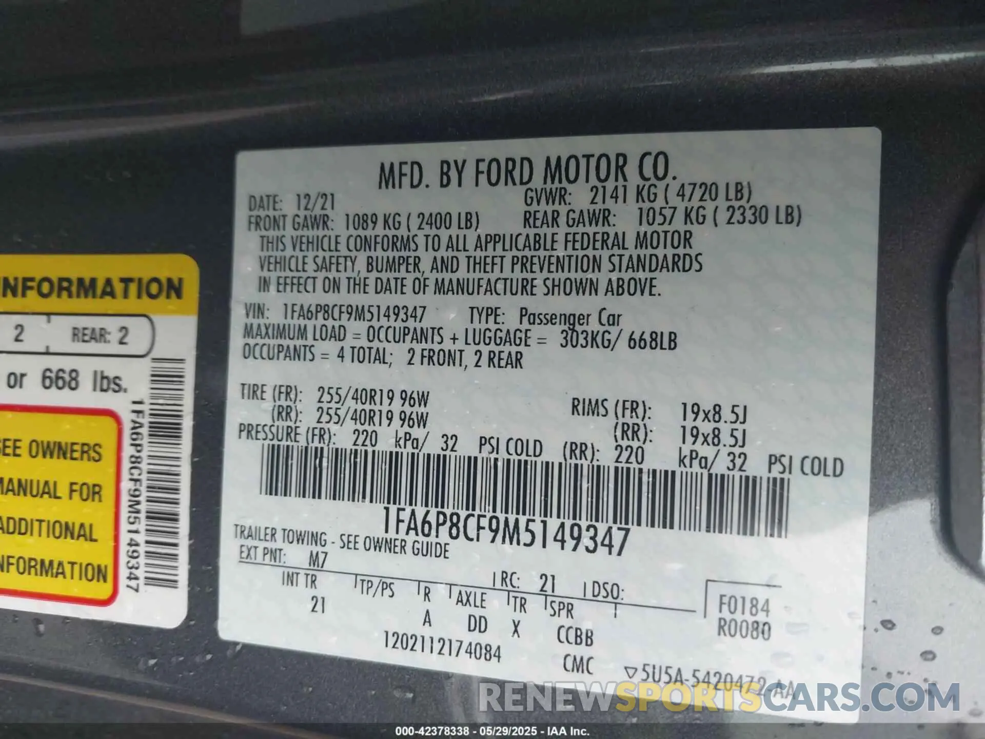 9 Photograph of a damaged car 1FA6P8CF9M5149347 FORD MUSTANG 2021