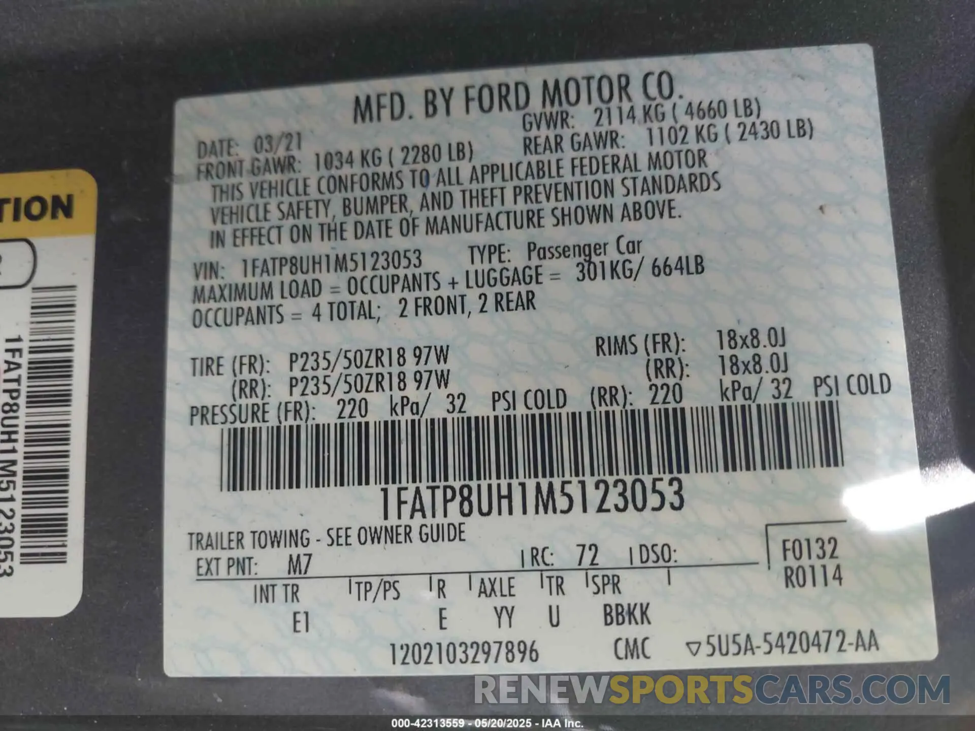 9 Photograph of a damaged car 1FATP8UH1M5123053 FORD MUSTANG 2021