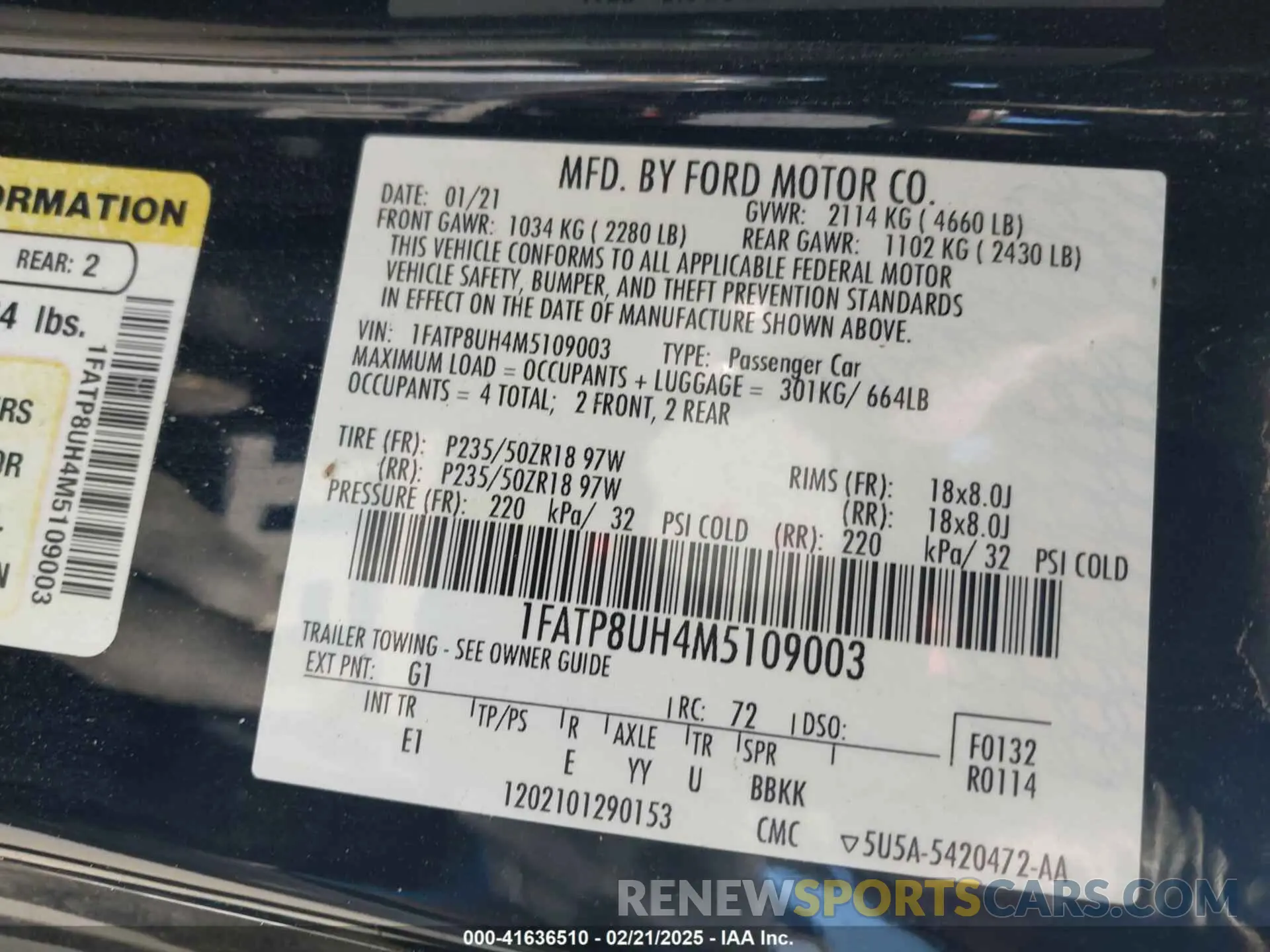 9 Photograph of a damaged car 1FATP8UH4M5109003 FORD MUSTANG 2021