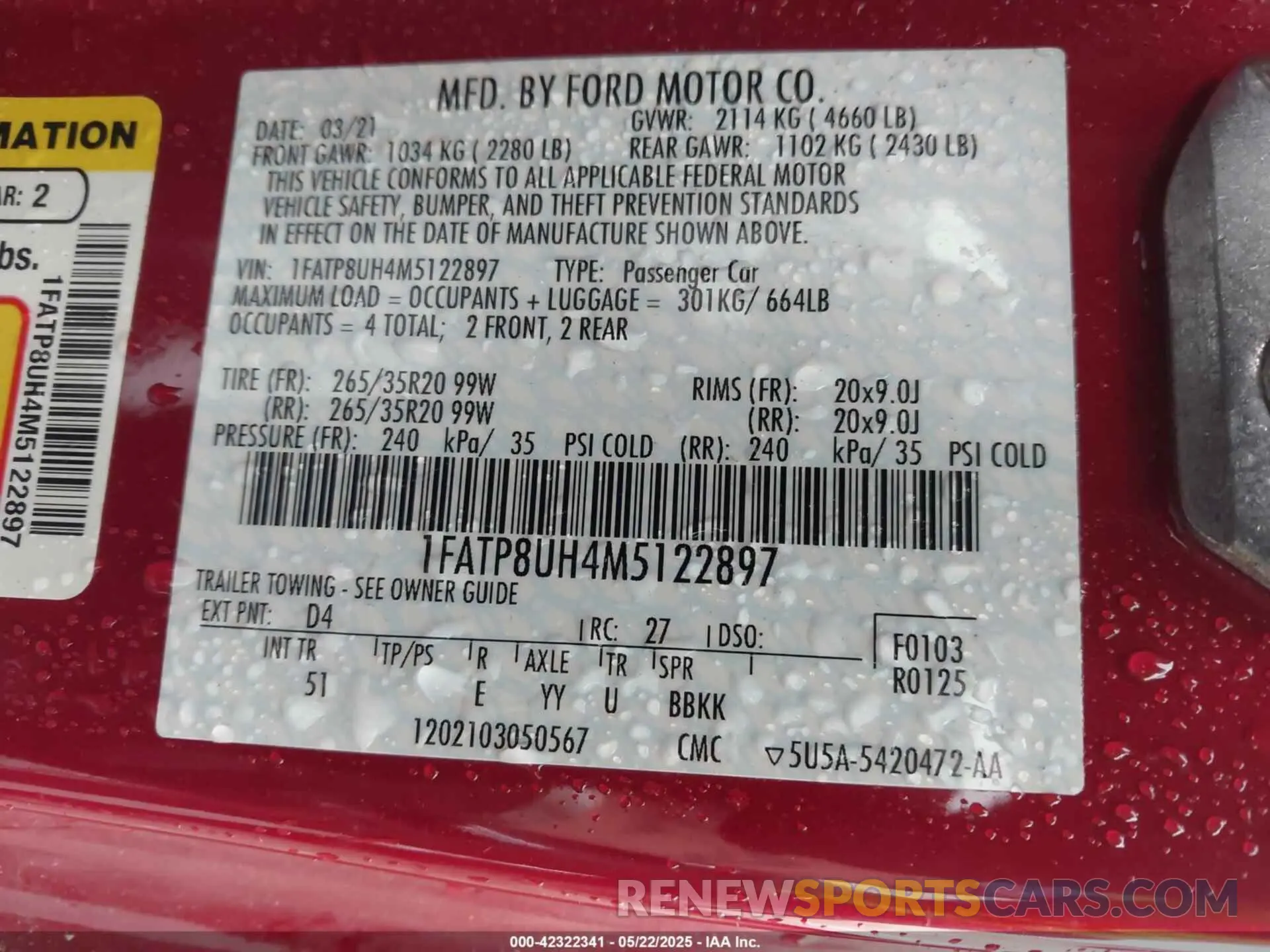 9 Photograph of a damaged car 1FATP8UH4M5122897 FORD MUSTANG 2021