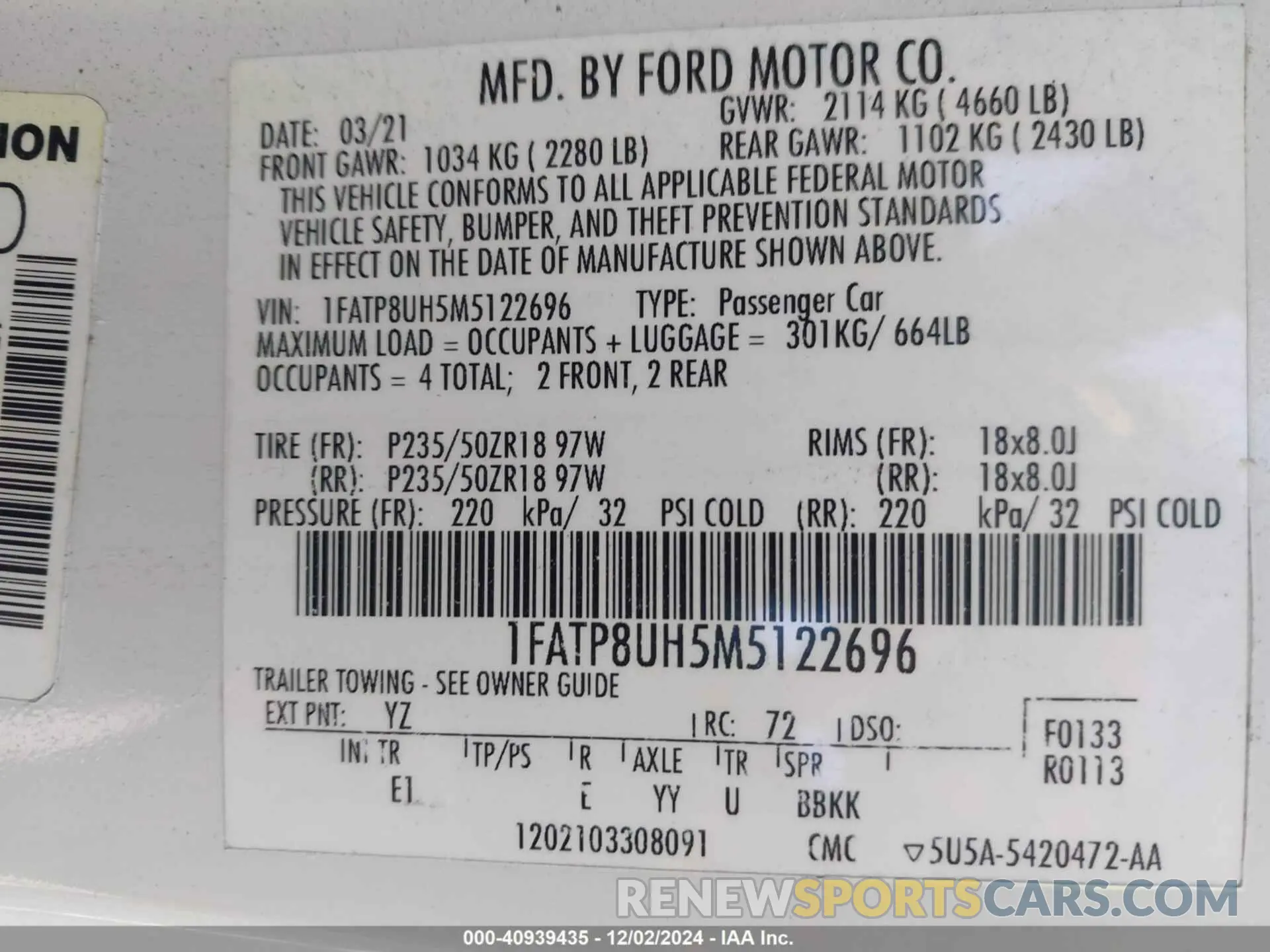9 Photograph of a damaged car 1FATP8UH5M5122696 FORD MUSTANG 2021