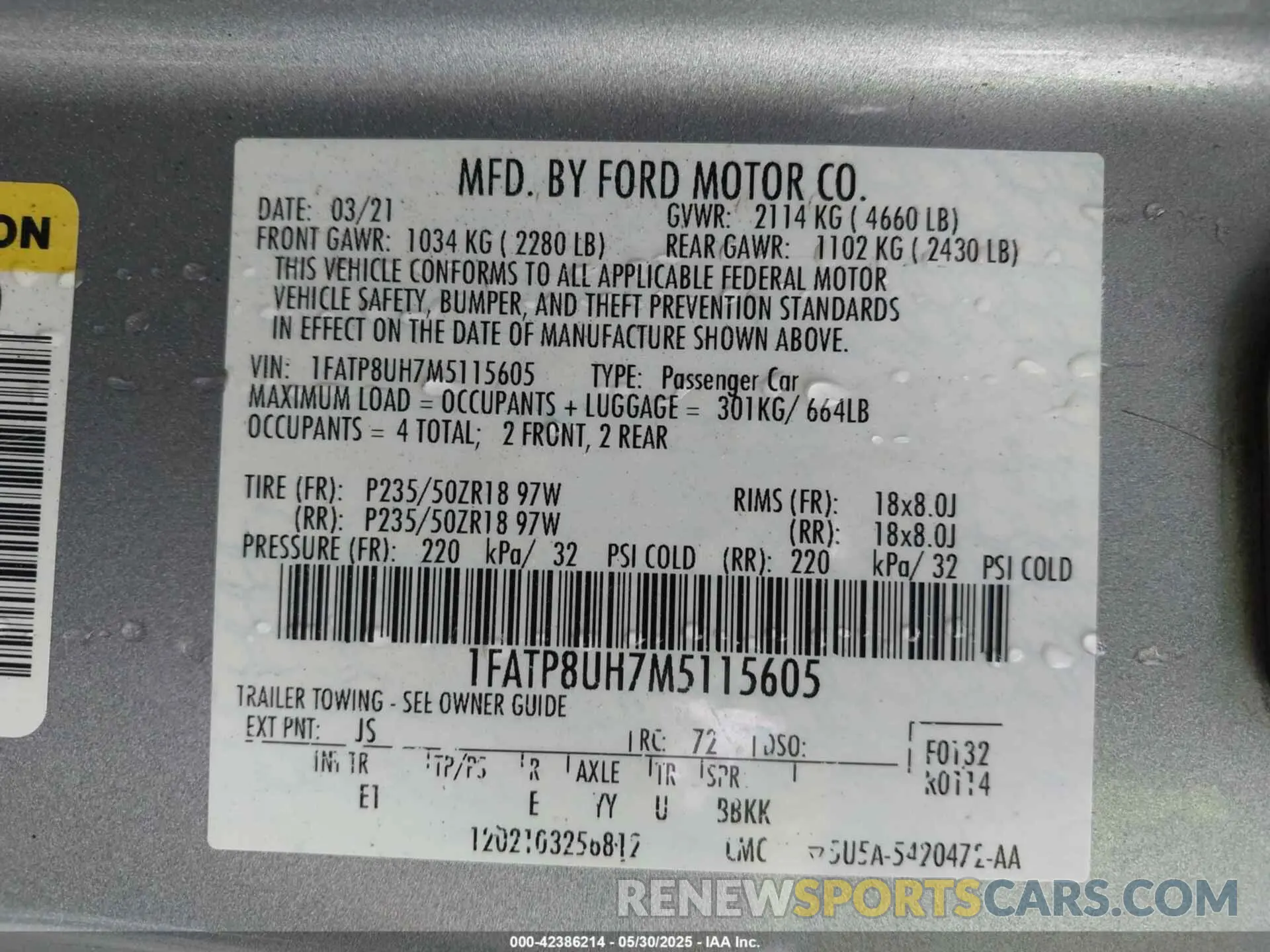 9 Photograph of a damaged car 1FATP8UH7M5115605 FORD MUSTANG 2021