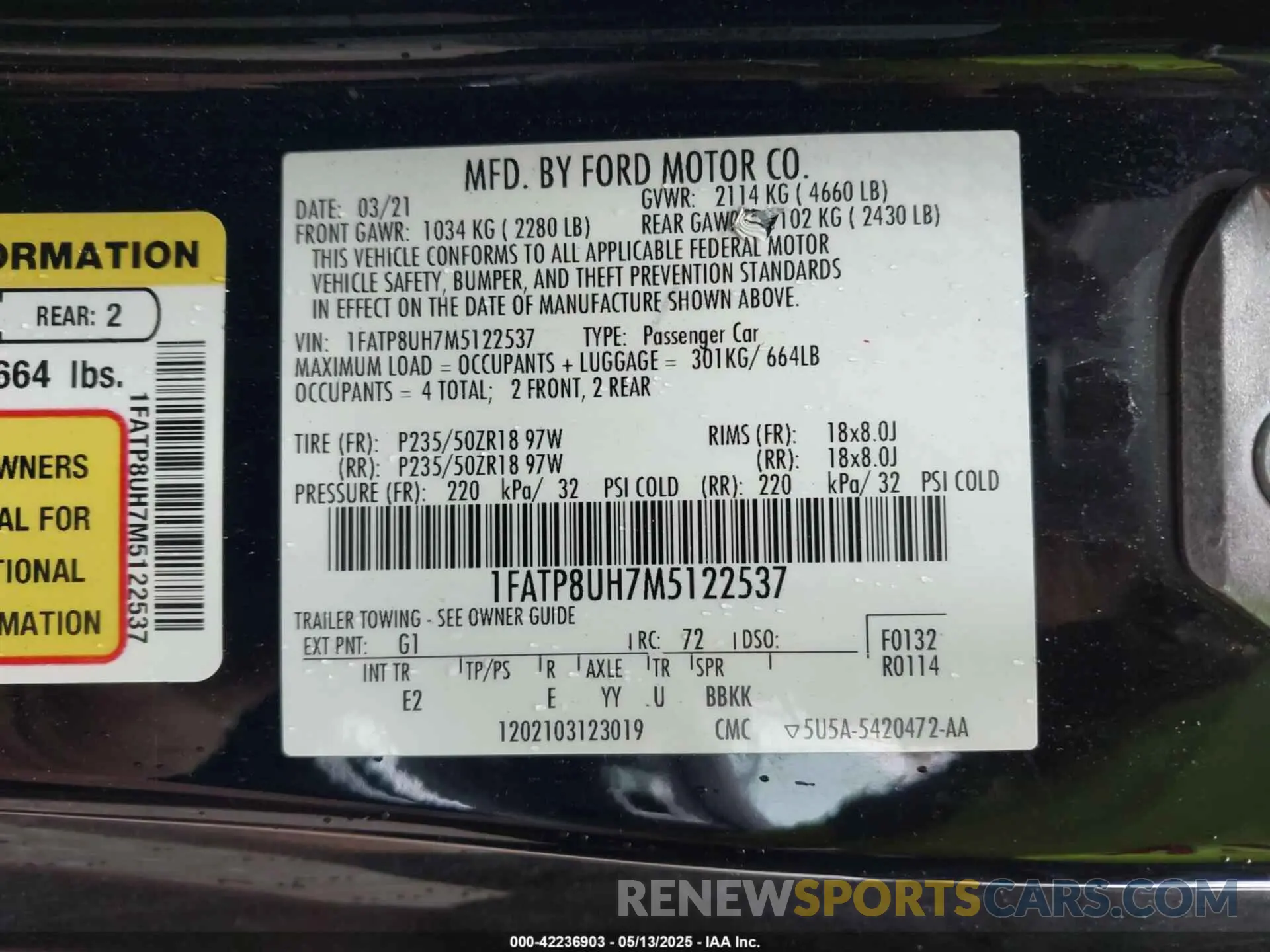 9 Photograph of a damaged car 1FATP8UH7M5122537 FORD MUSTANG 2021