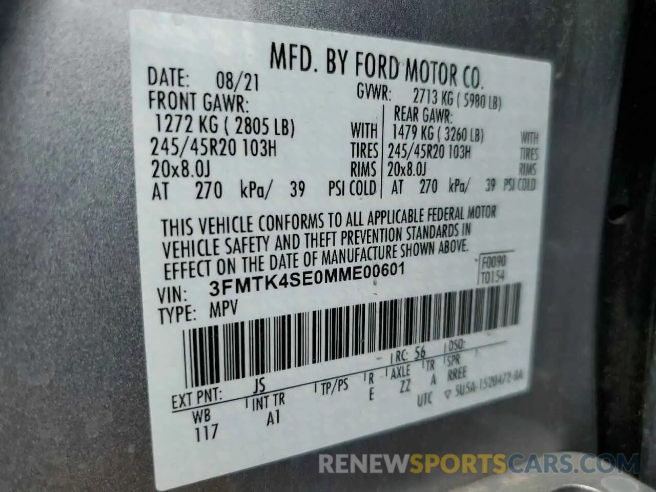 13 Photograph of a damaged car 3FMTK4SE0MME00601 FORD MUSTANG 2021