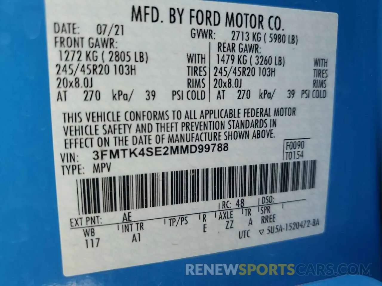 14 Photograph of a damaged car 3FMTK4SE2MMD99788 FORD MUSTANG 2021