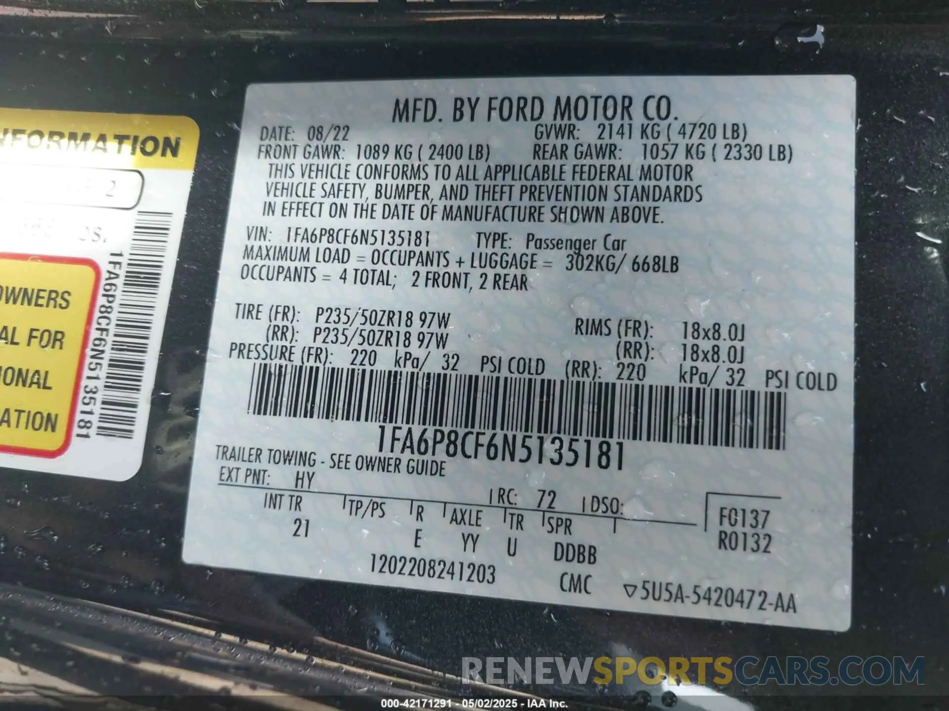9 Photograph of a damaged car 1FA6P8CF6N5135181 FORD MUSTANG 2022