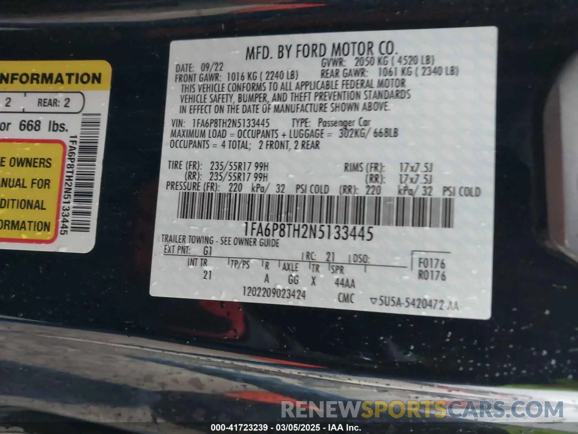 9 Photograph of a damaged car 1FA6P8TH2N5133445 FORD MUSTANG 2022