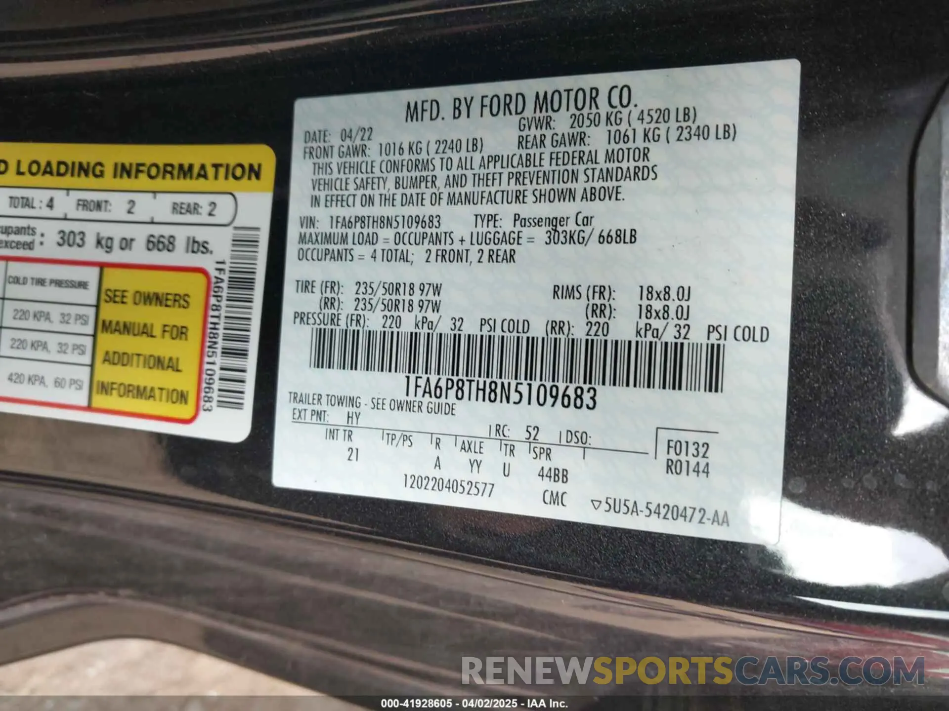 9 Photograph of a damaged car 1FA6P8TH8N5109683 FORD MUSTANG 2022