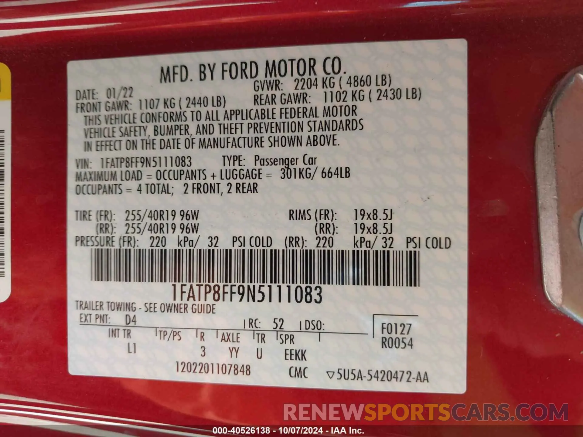 9 Photograph of a damaged car 1FATP8FF9N5111083 FORD MUSTANG 2022