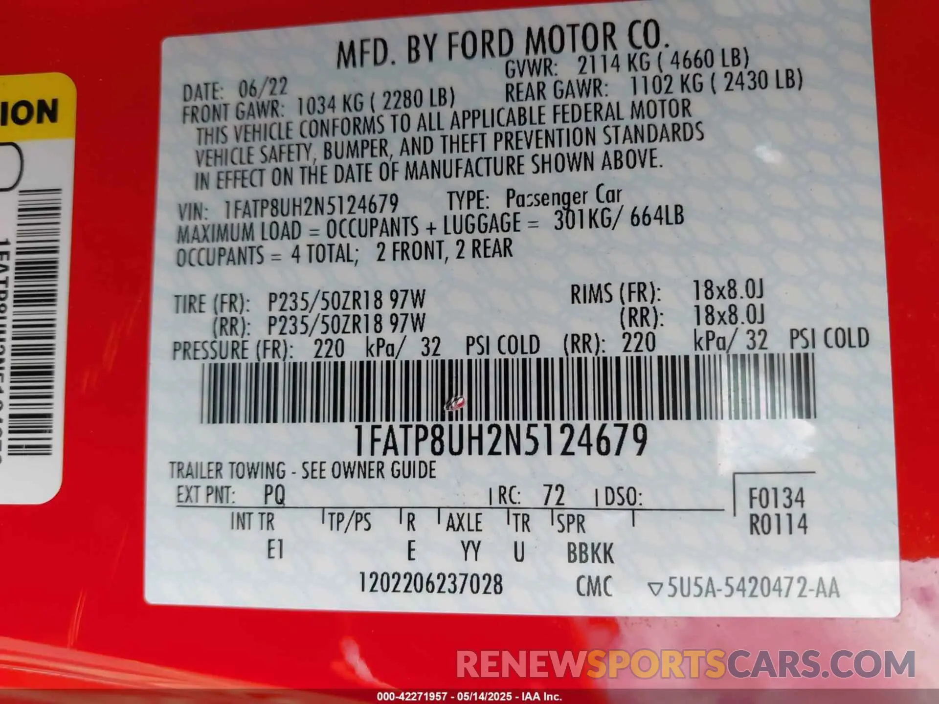9 Photograph of a damaged car 1FATP8UH2N5124679 FORD MUSTANG 2022