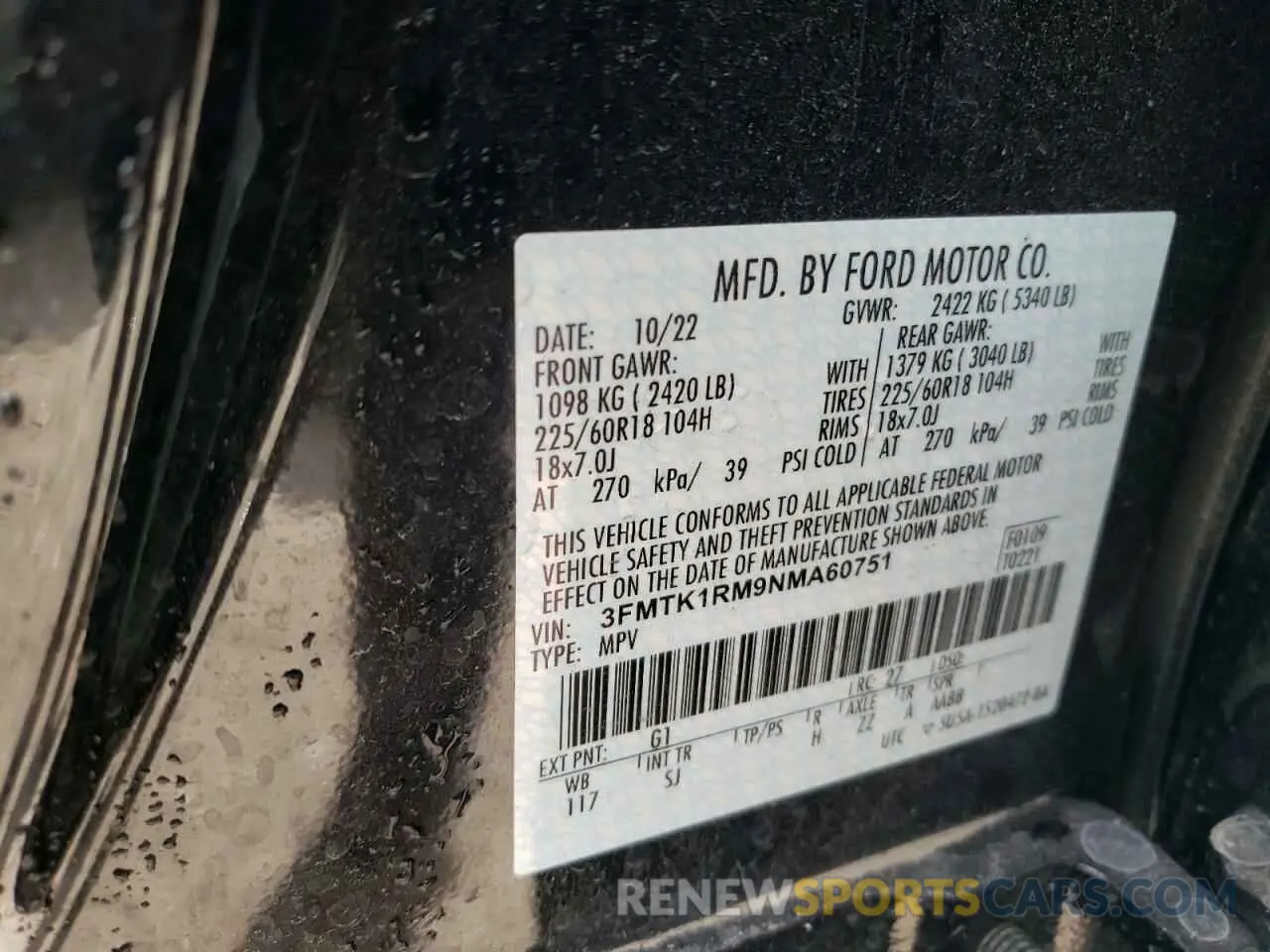 12 Photograph of a damaged car 3FMTK1RM9NMA60751 FORD MUSTANG 2022
