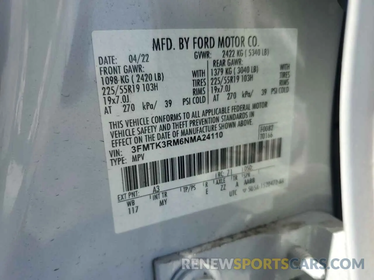 14 Photograph of a damaged car 3FMTK3RM6NMA24110 FORD MUSTANG 2022