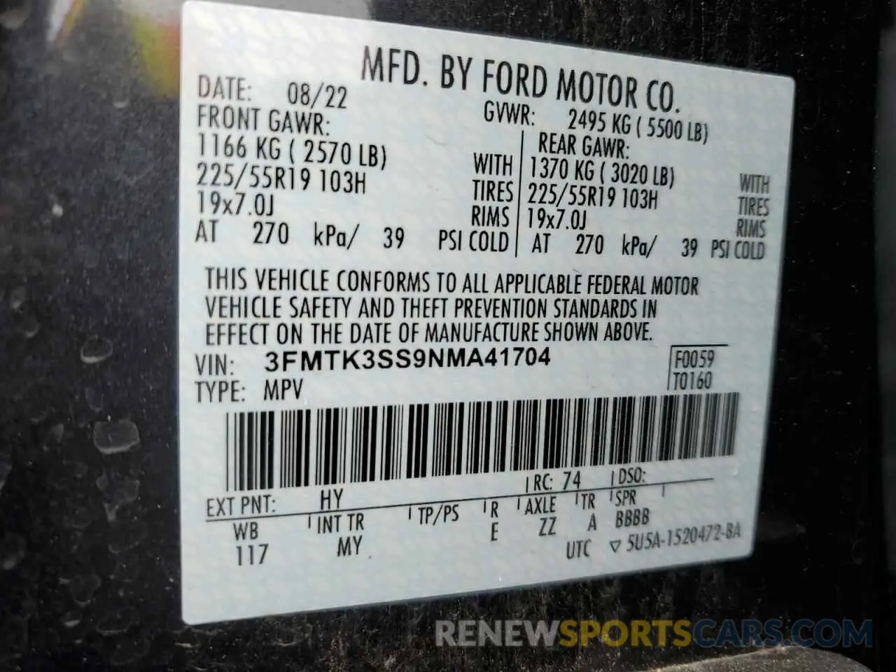 14 Photograph of a damaged car 3FMTK3SS9NMA41704 FORD MUSTANG 2022