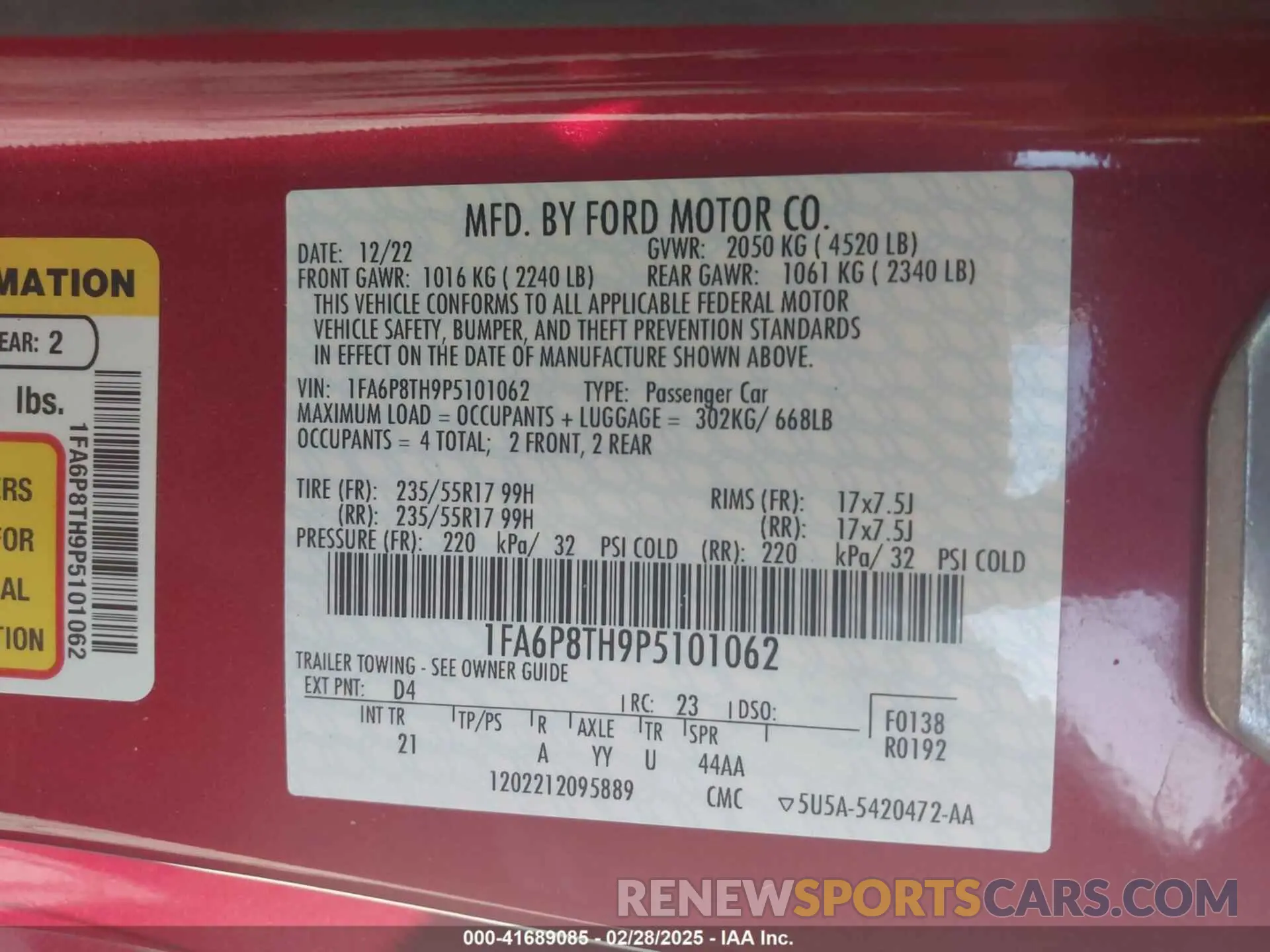 9 Photograph of a damaged car 1FA6P8TH9P5101062 FORD MUSTANG 2023