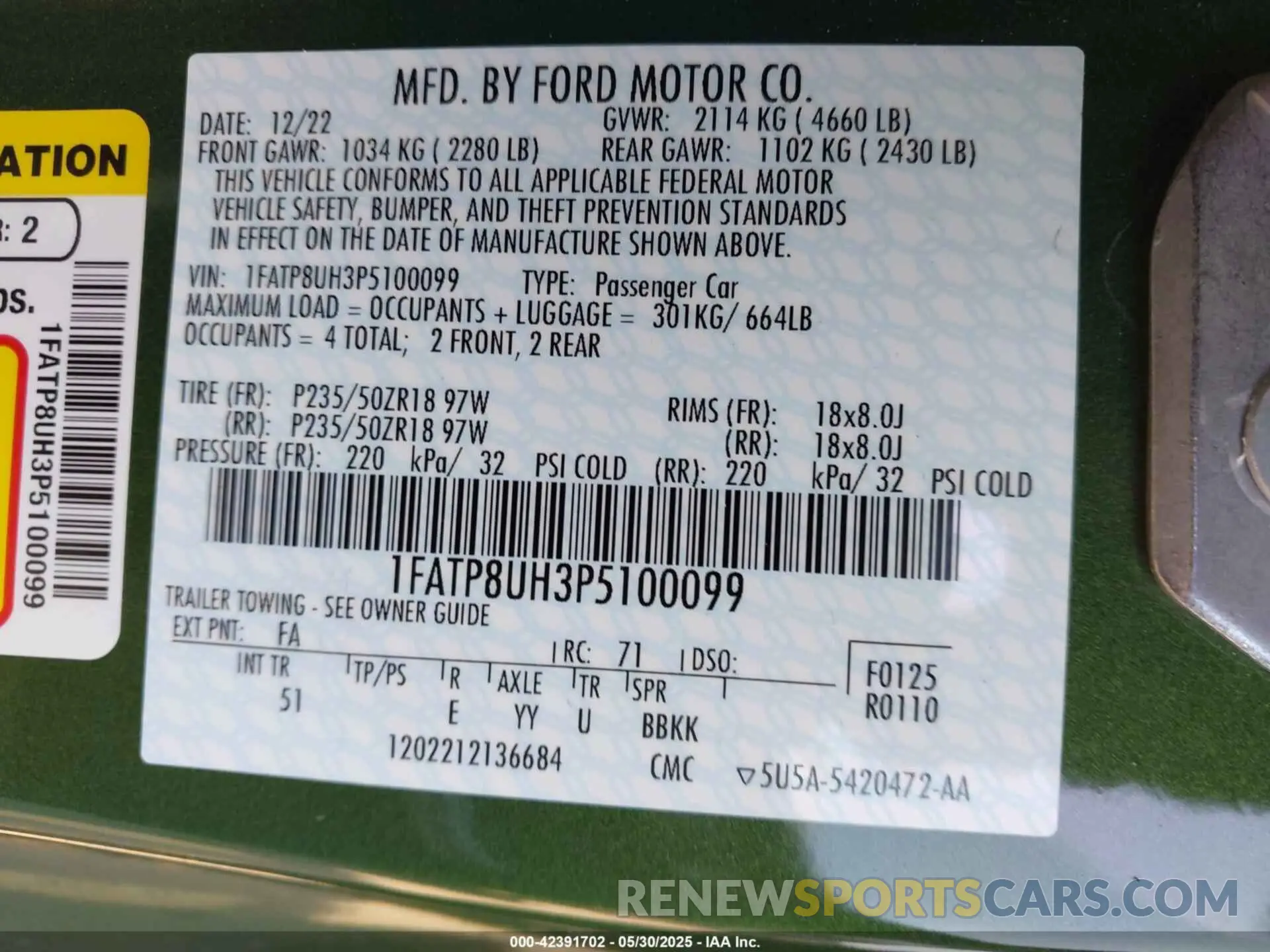 9 Photograph of a damaged car 1FATP8UH3P5100099 FORD MUSTANG 2023