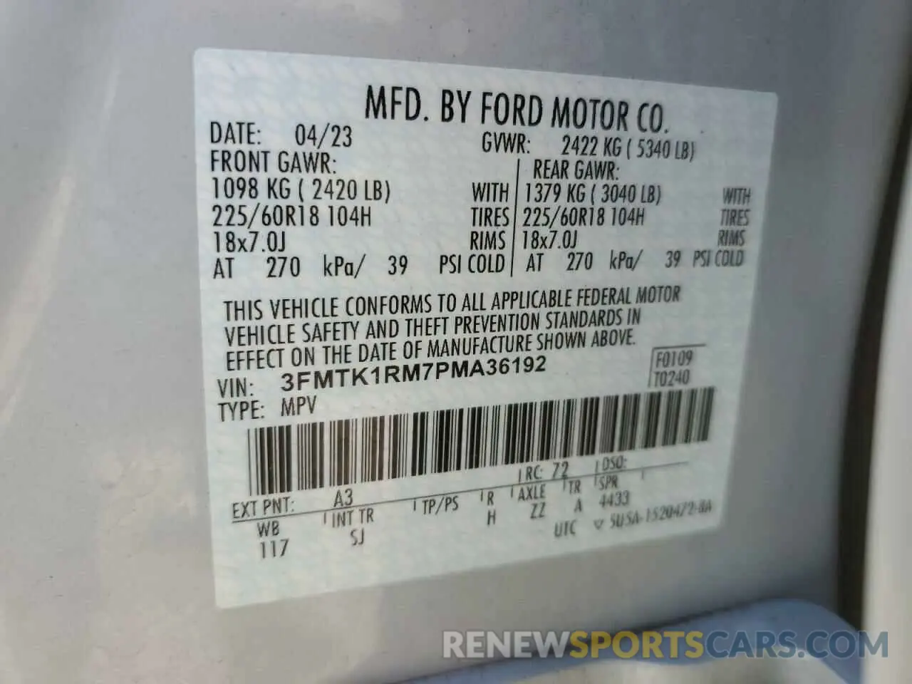 12 Photograph of a damaged car 3FMTK1RM7PMA36192 FORD MUSTANG 2023