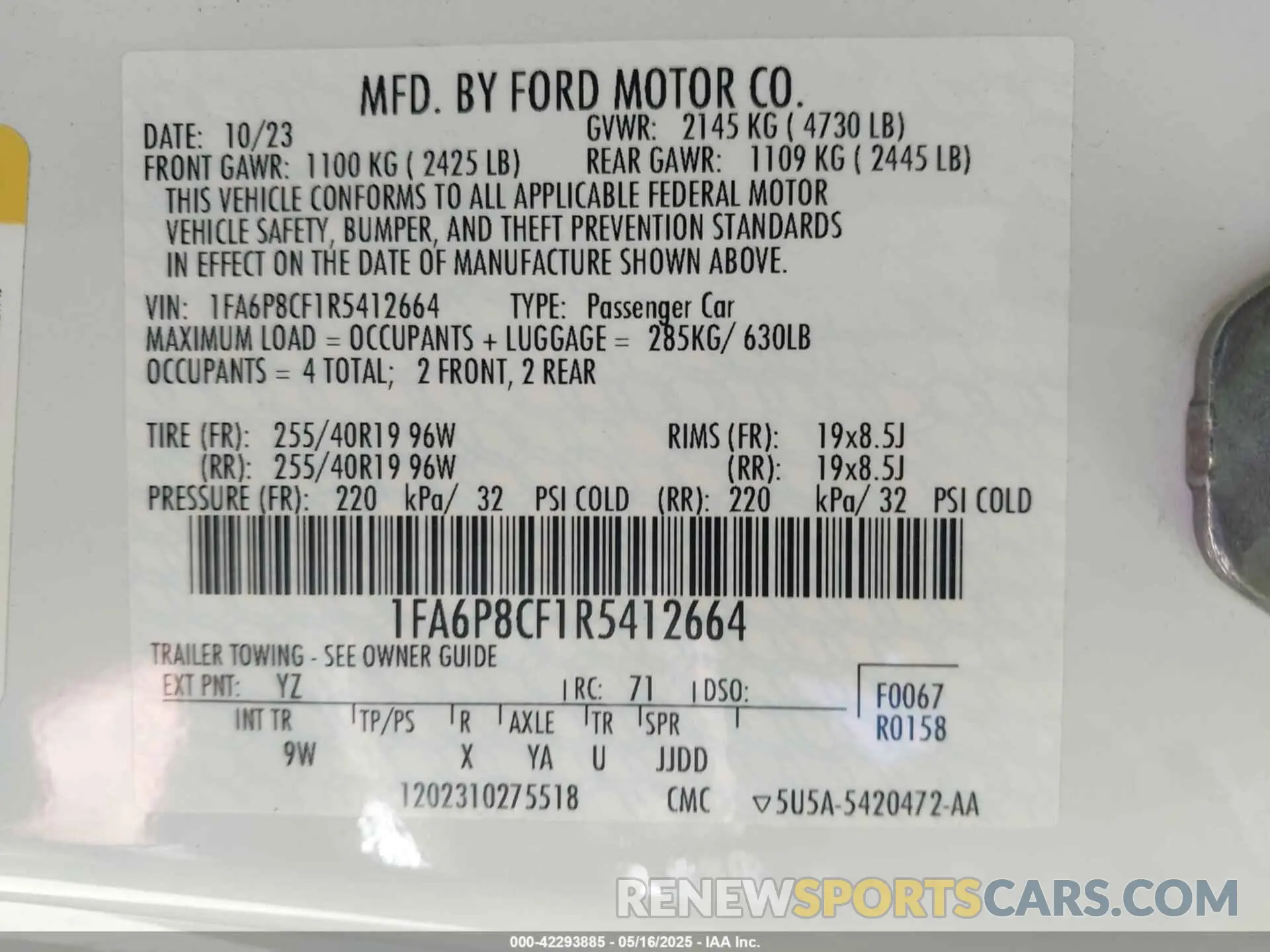 9 Photograph of a damaged car 1FA6P8CF1R5412664 FORD MUSTANG 2024