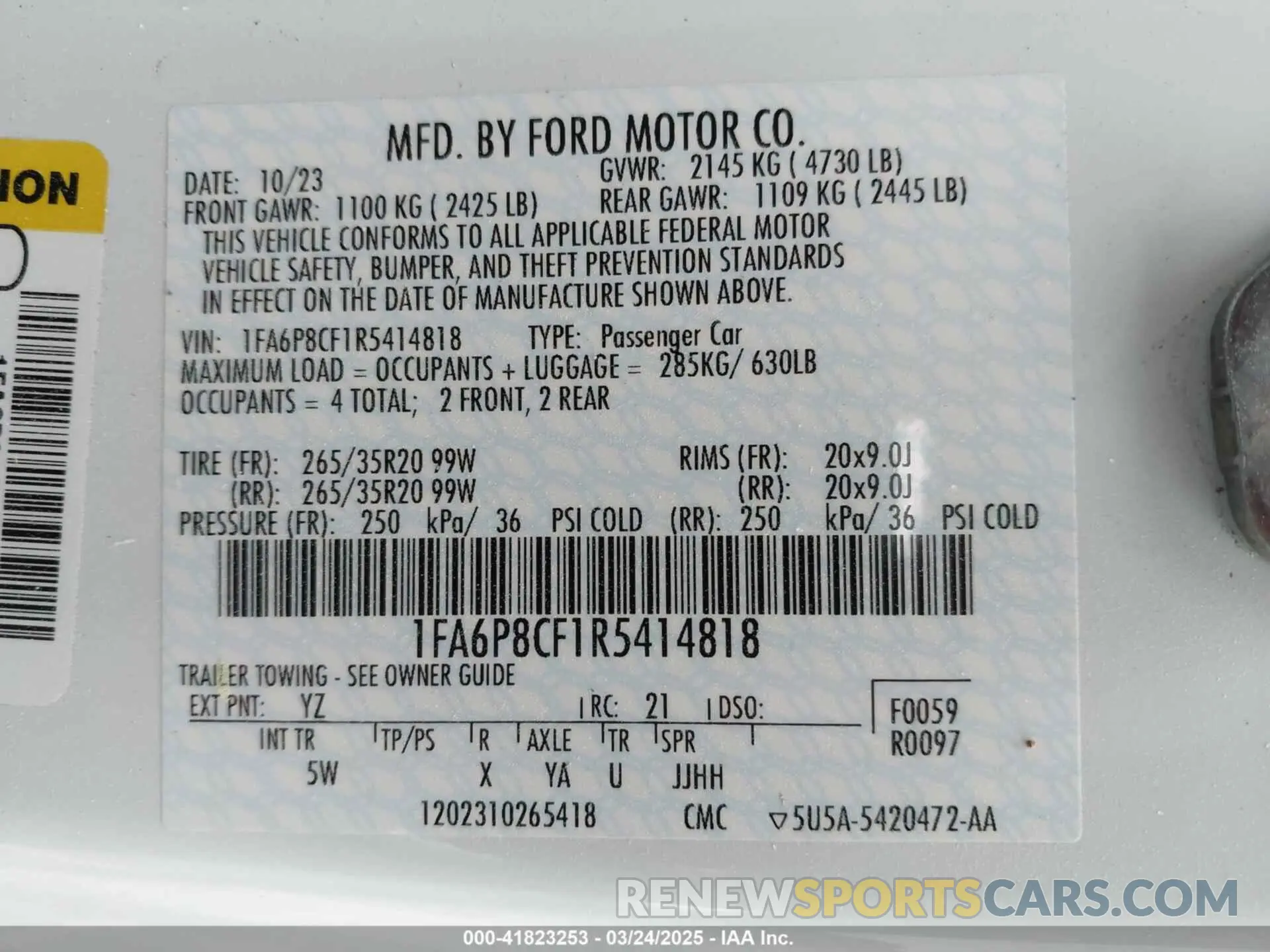 9 Photograph of a damaged car 1FA6P8CF1R5414818 FORD MUSTANG 2024