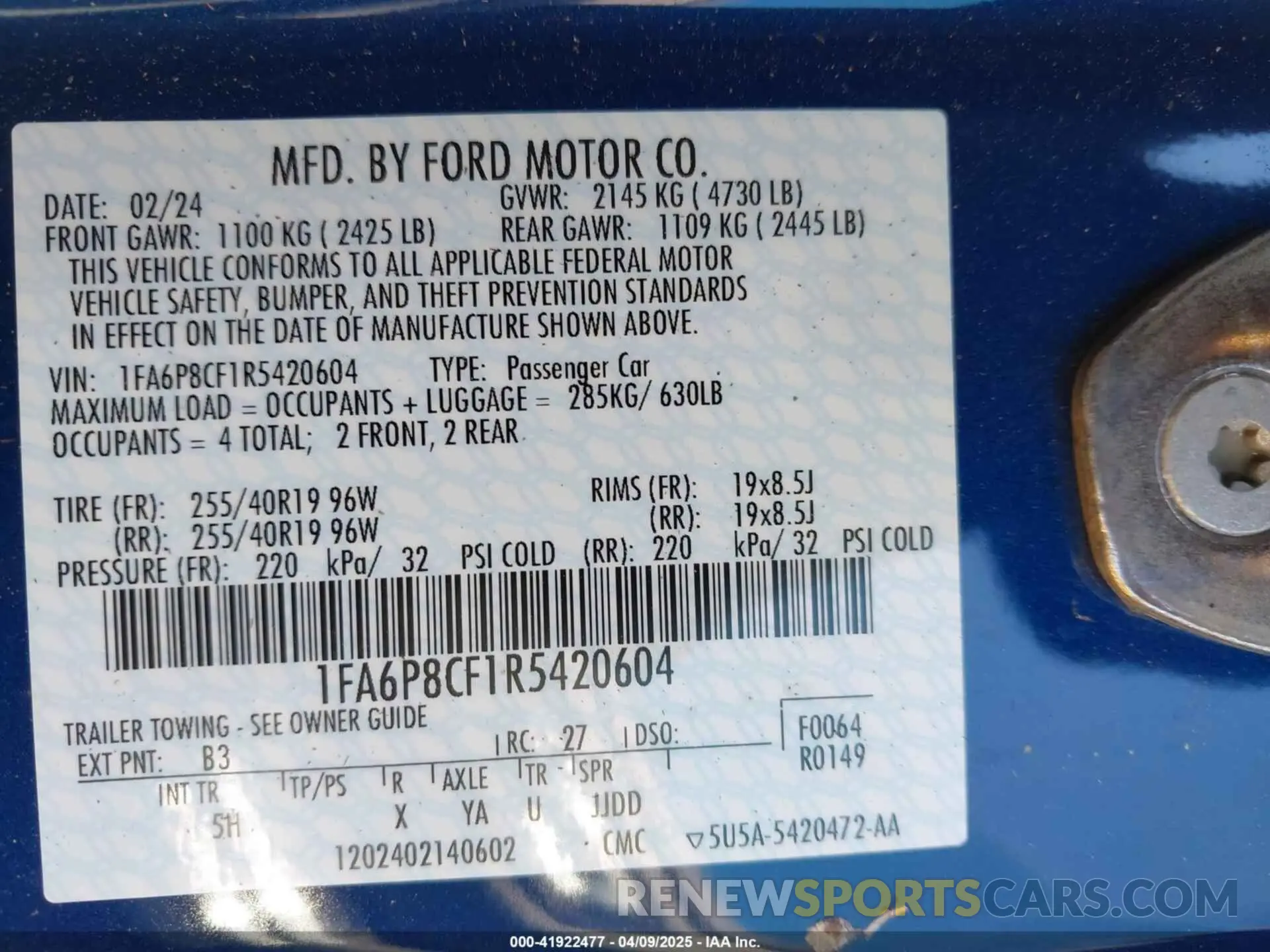 9 Photograph of a damaged car 1FA6P8CF1R5420604 FORD MUSTANG 2024