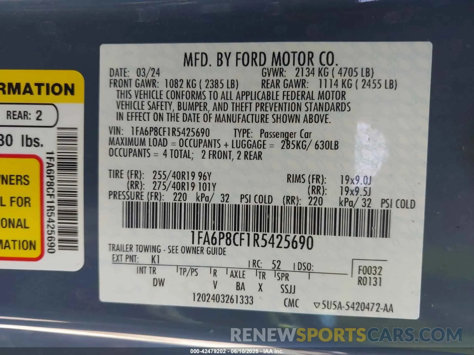 9 Photograph of a damaged car 1FA6P8CF1R5425690 FORD MUSTANG 2024