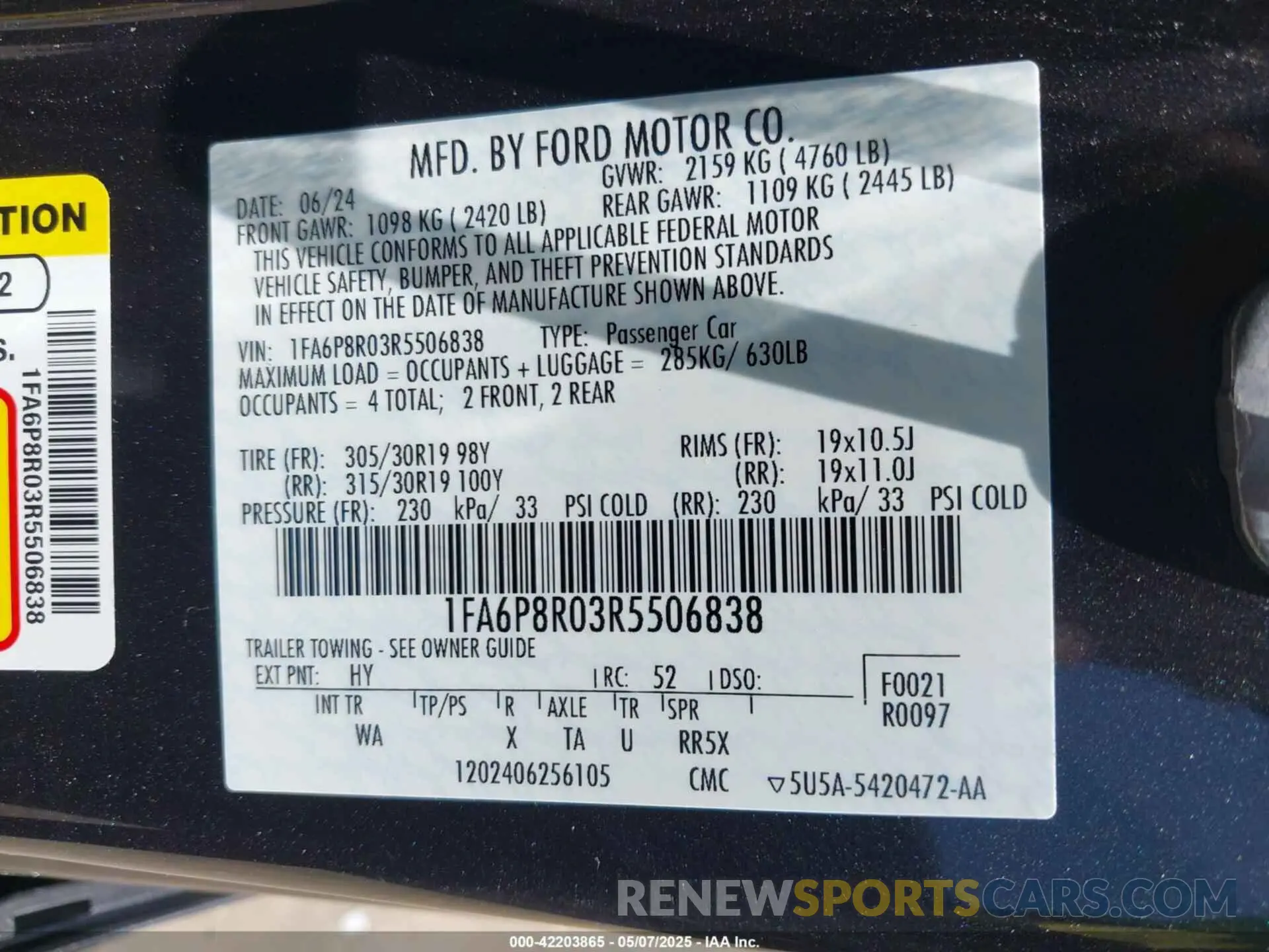9 Photograph of a damaged car 1FA6P8R03R5506838 FORD MUSTANG 2024