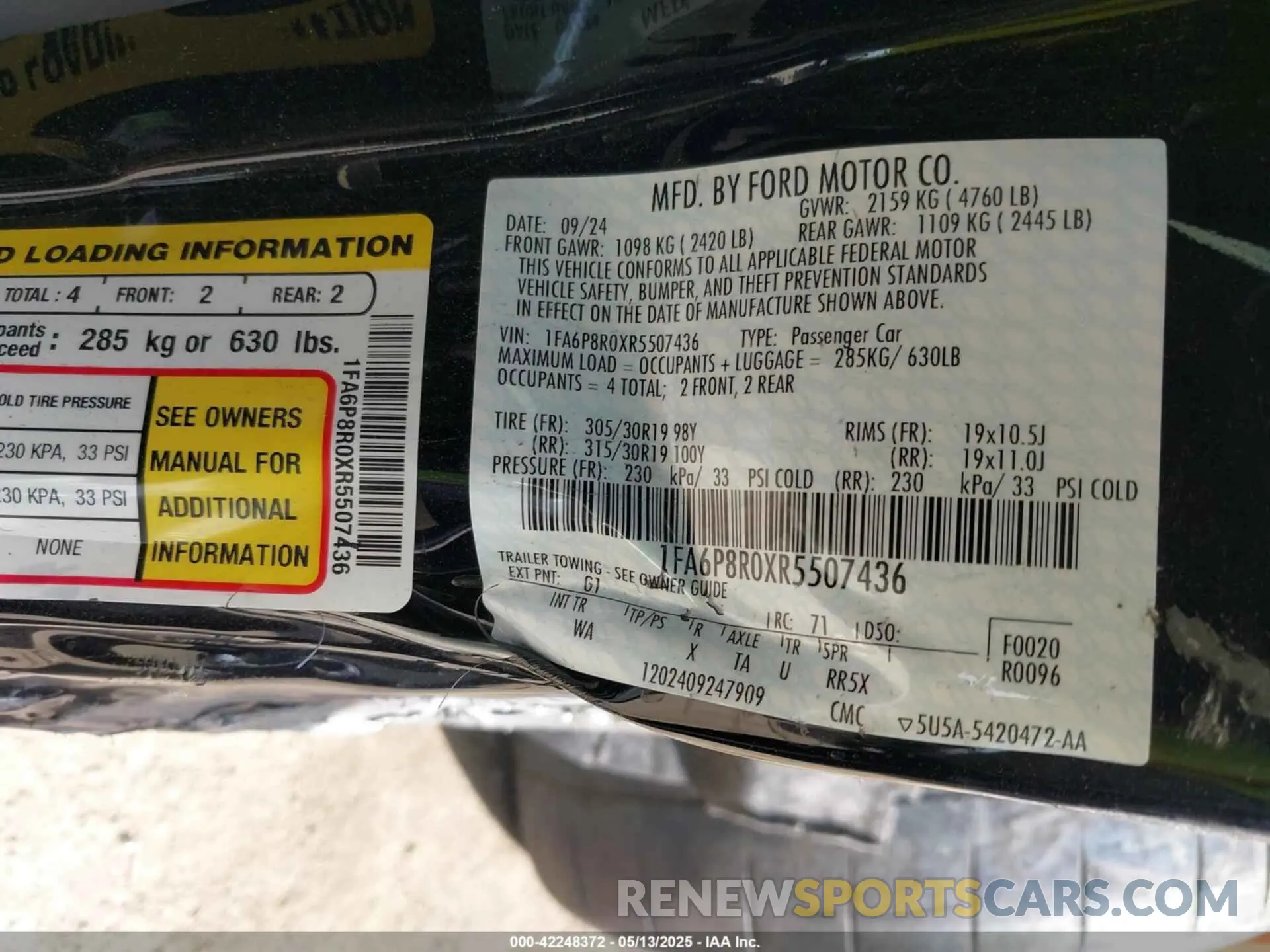 9 Photograph of a damaged car 1FA6P8R0XR5507436 FORD MUSTANG 2024