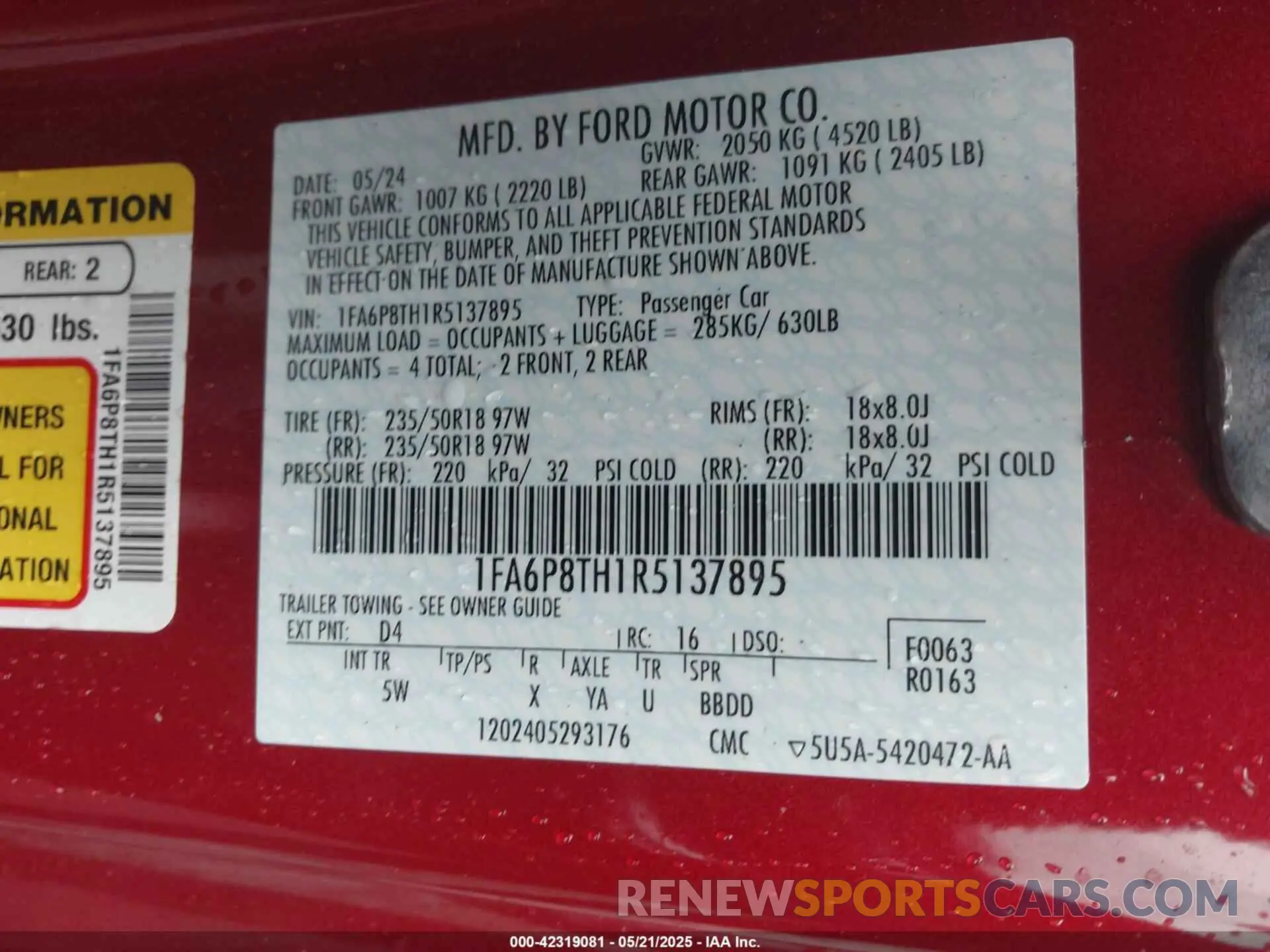 9 Photograph of a damaged car 1FA6P8TH1R5137895 FORD MUSTANG 2024