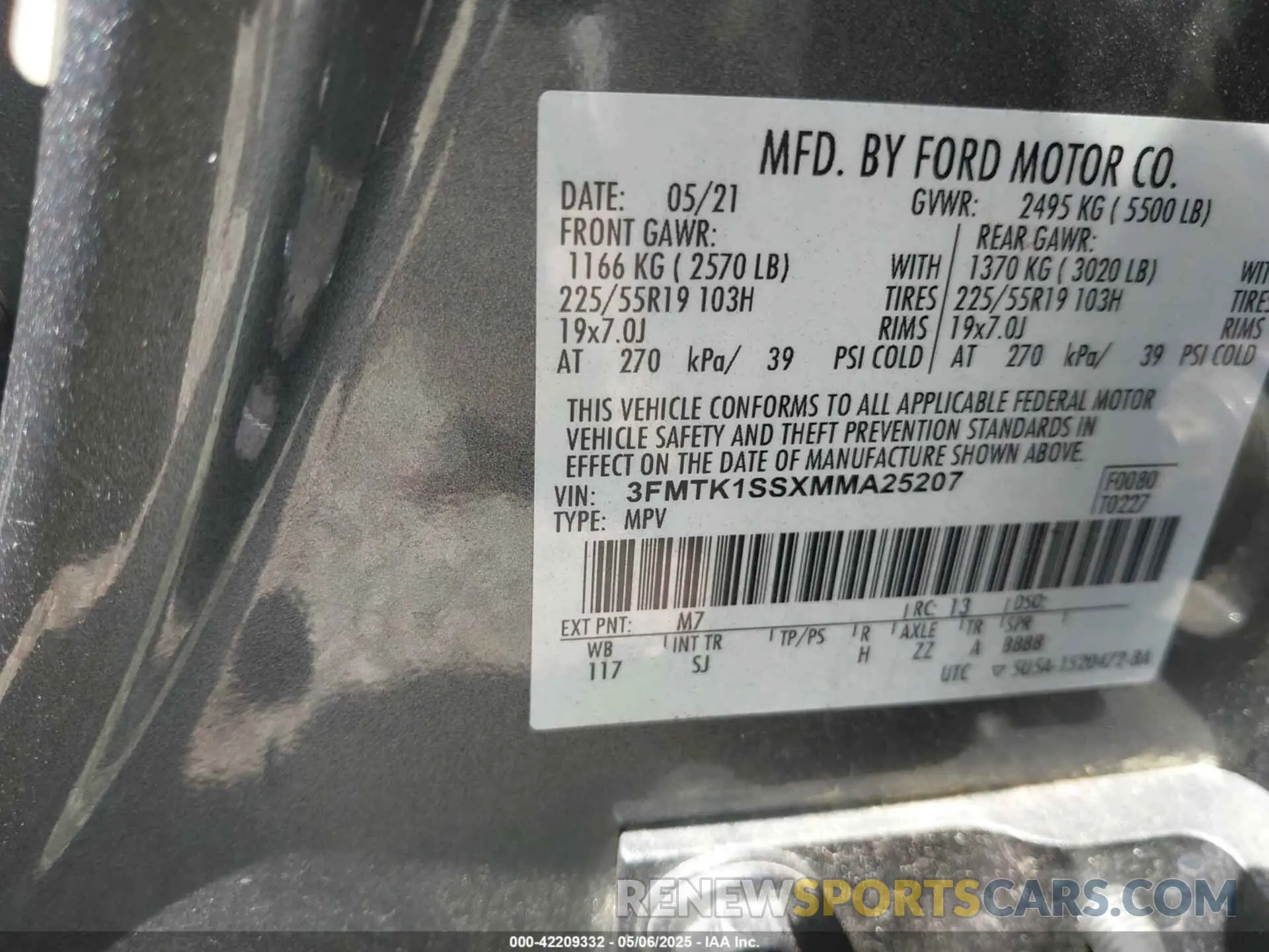 9 Photograph of a damaged car 3FMTK1SSXMMA25207 FORD MUSTANG MACH-E 2021