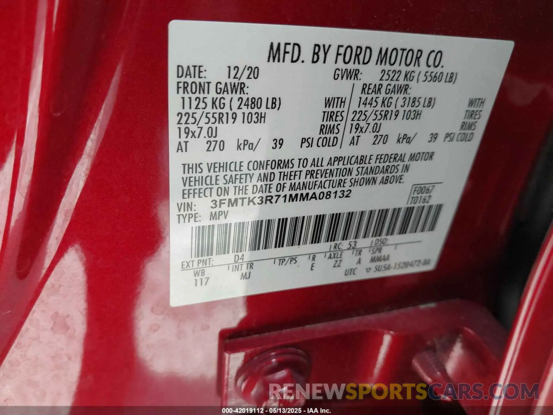 9 Photograph of a damaged car 3FMTK3R71MMA08132 FORD MUSTANG MACH-E 2021