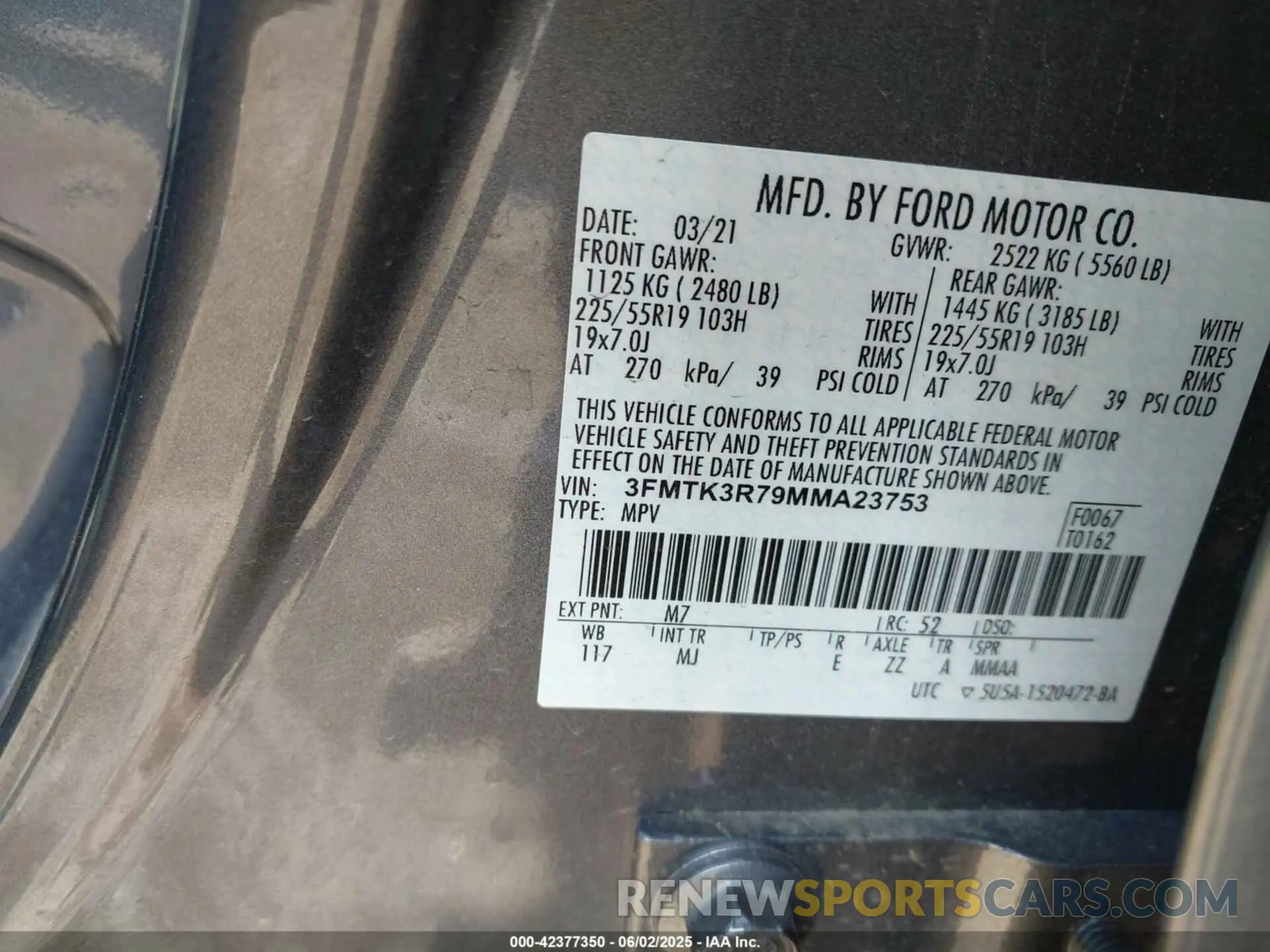 9 Photograph of a damaged car 3FMTK3R79MMA23753 FORD MUSTANG MACH-E 2021