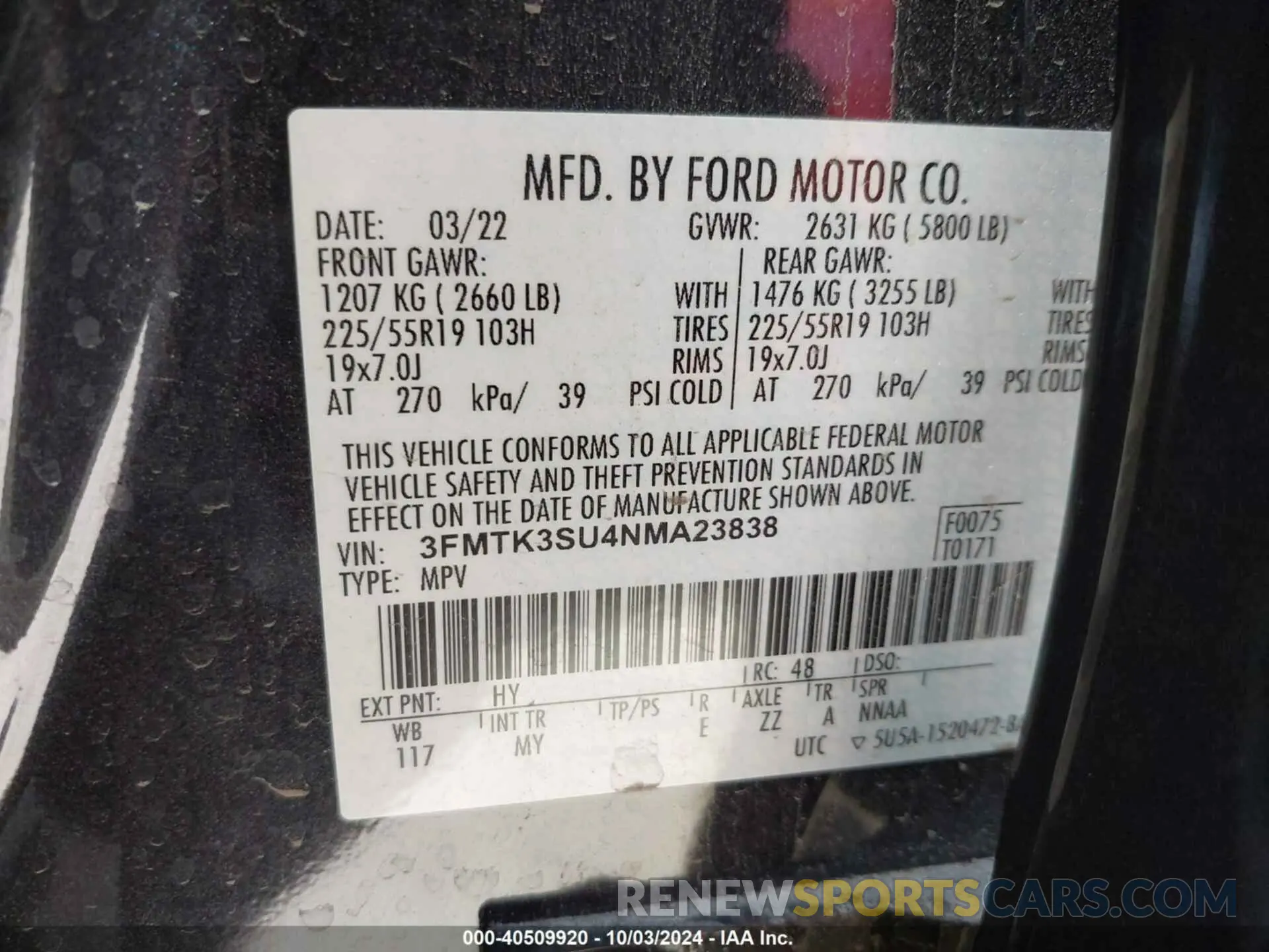 9 Photograph of a damaged car 3FMTK3SU4NMA23838 FORD MUSTANG MACH-E 2022