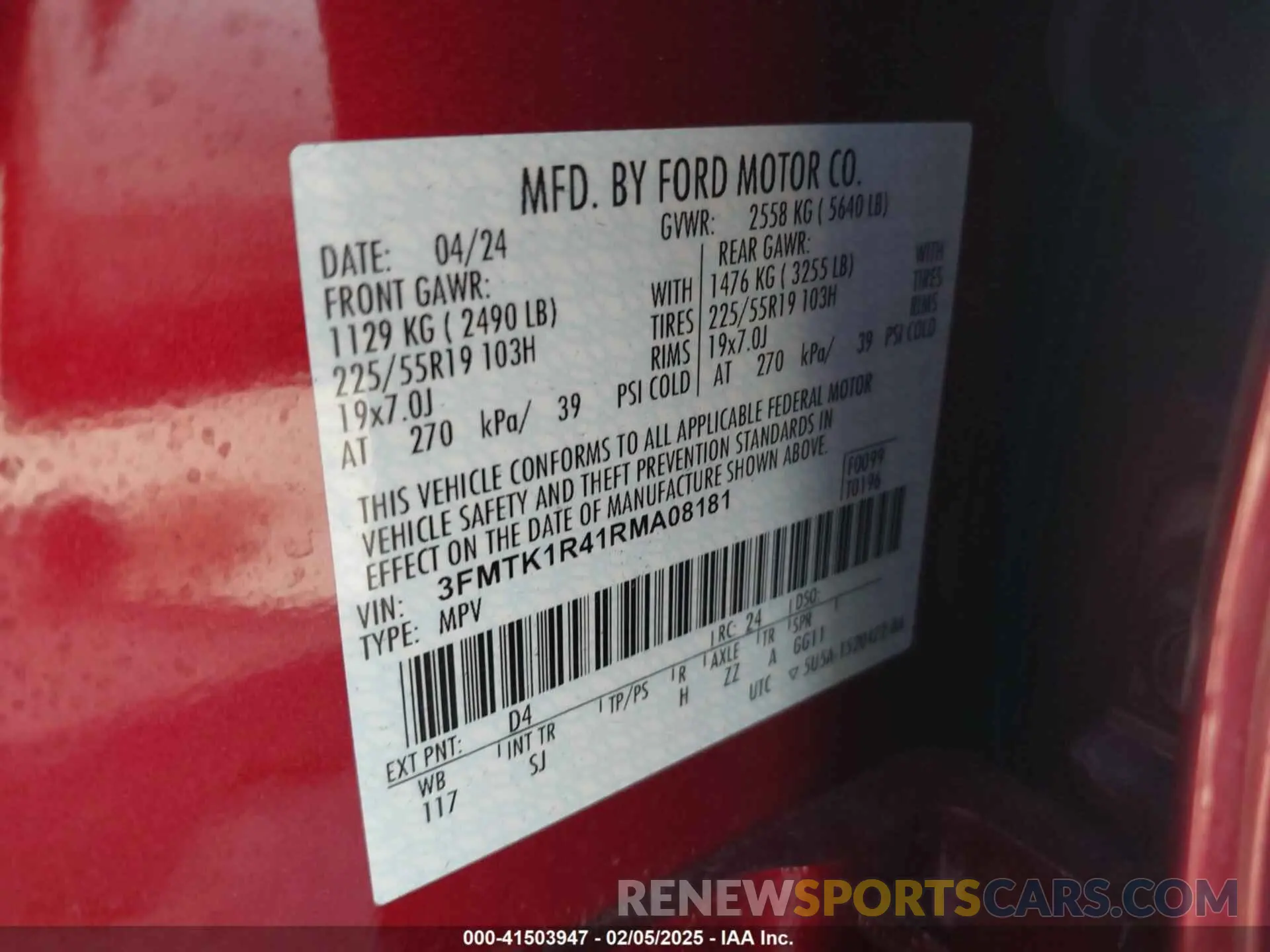 9 Photograph of a damaged car 3FMTK1R41RMA08181 FORD MUSTANG MACH-E 2024