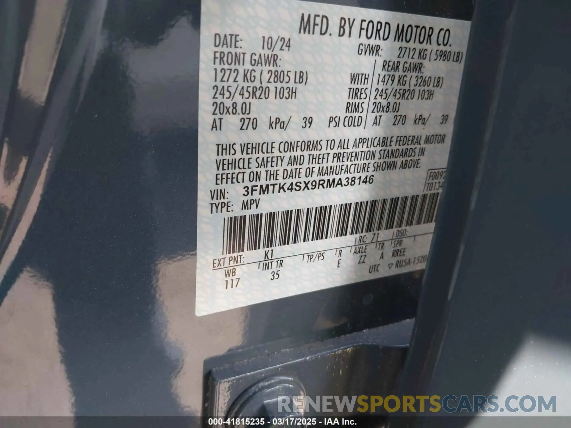 9 Photograph of a damaged car 3FMTK4SX9RMA38146 FORD MUSTANG MACH-E 2024
