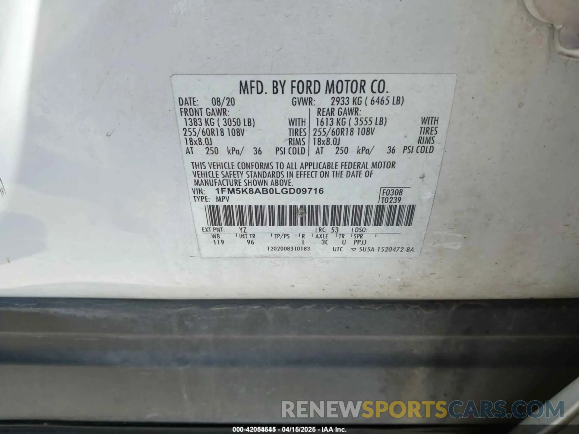 9 Photograph of a damaged car 1FM5K8AB0LGD09716 FORD POLICE INTERCEPTOR 2020
