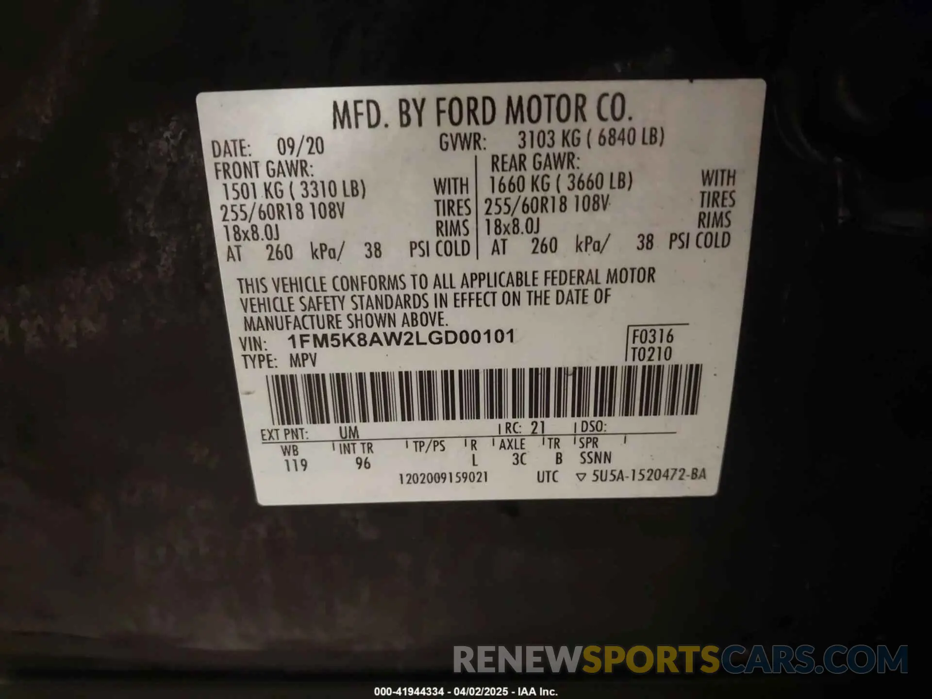 9 Photograph of a damaged car 1FM5K8AW2LGD00101 FORD POLICE INTERCEPTOR 2020